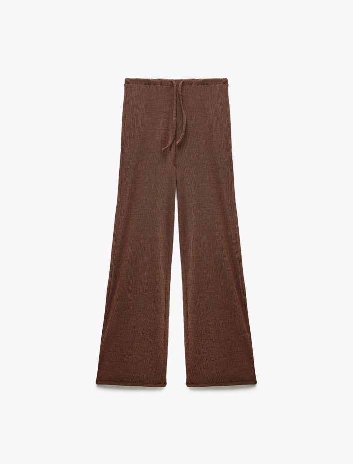  Beli Bağcıklı Rahat Kalıp Geniş Paça Pantolon Bürümcük
