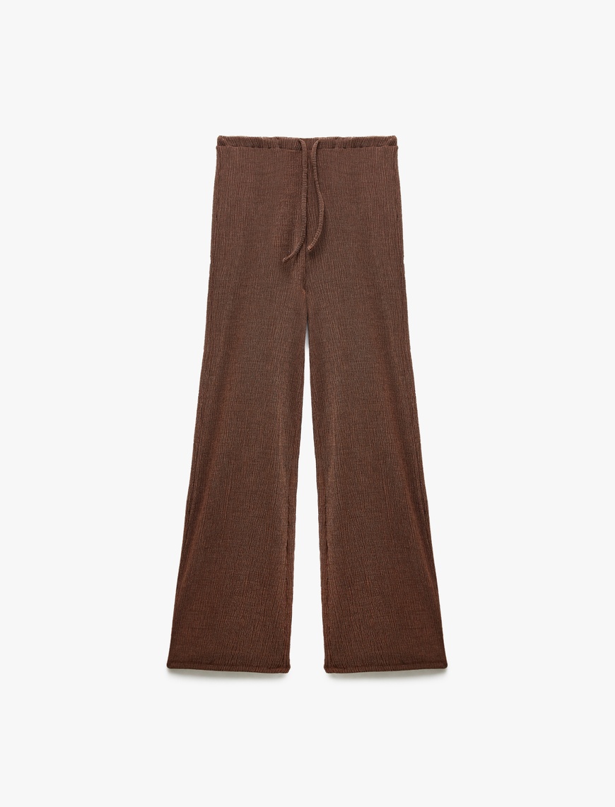   Beli Bağcıklı Rahat Kalıp Geniş Paça Pantolon Bürümcük