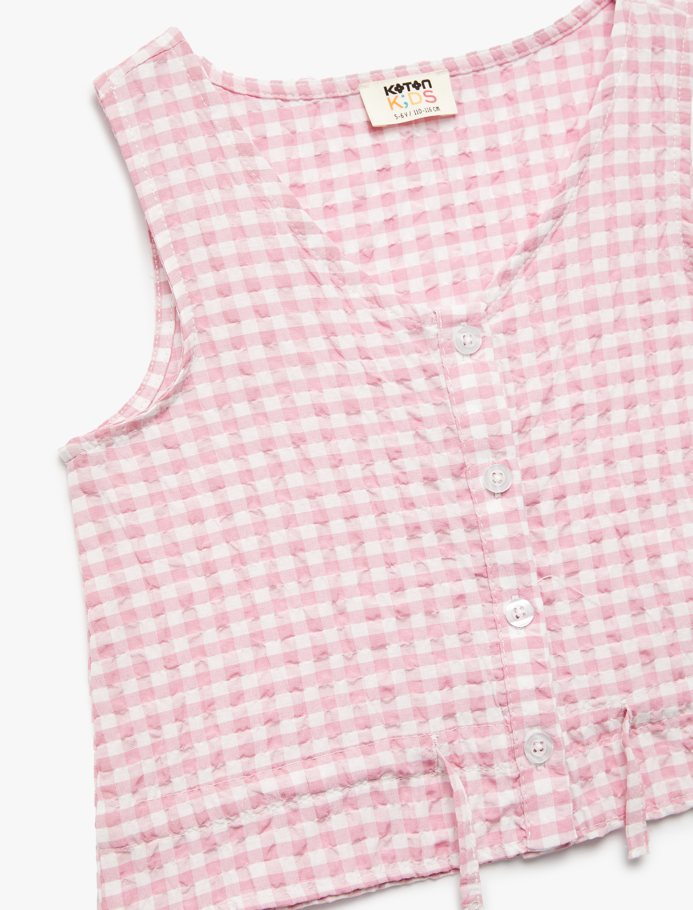  Kız Çocuk V Yaka Düğmeli Kolsuz Pötikare Bluz