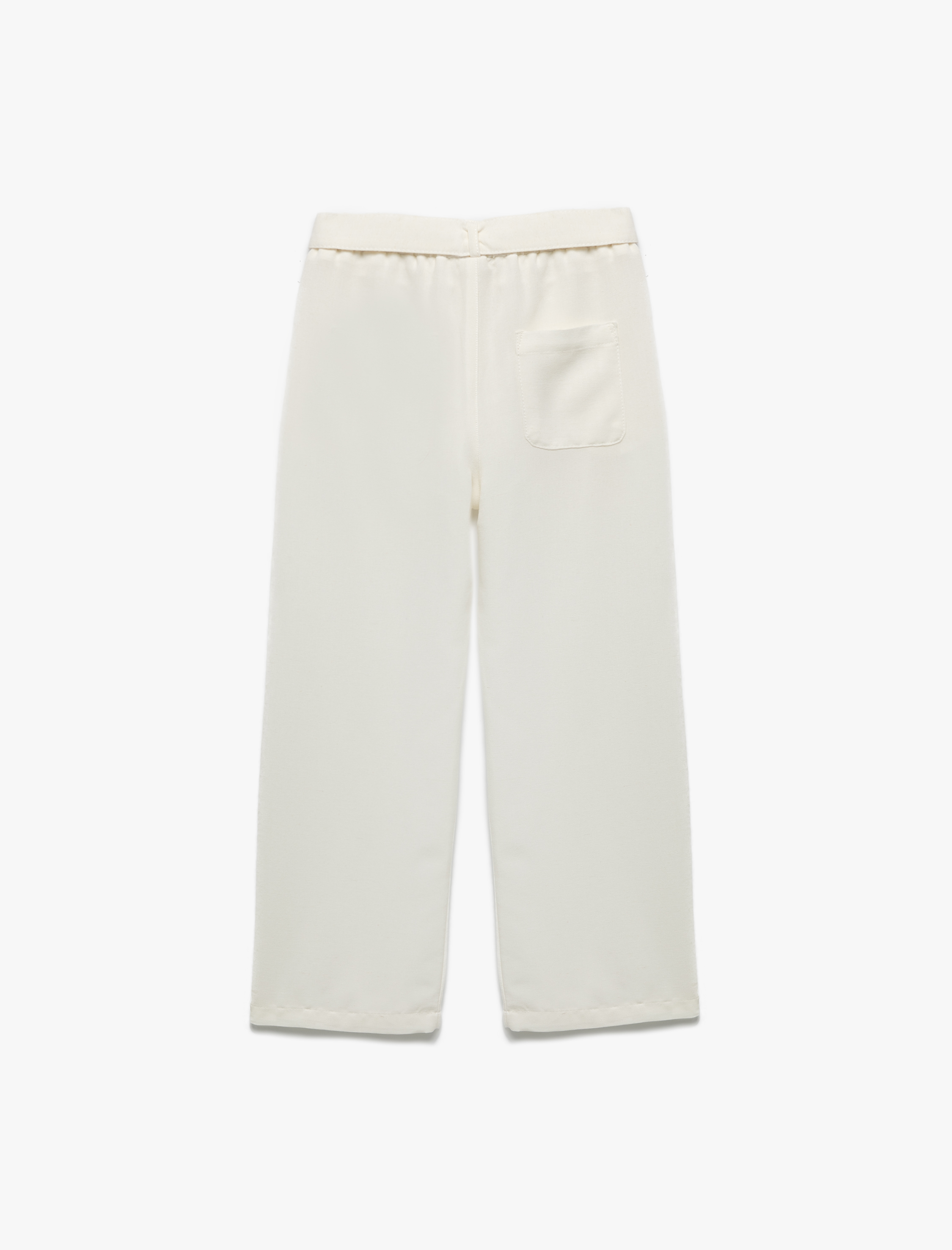  Kız Çocuk Kuşak Detaylı Cepli Viskon Karışımlı Geniş Paça Pantolon