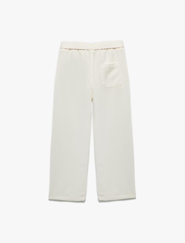 Kız Çocuk Kuşak Detaylı Cepli Viskon Karışımlı Geniş Paça Pantolon