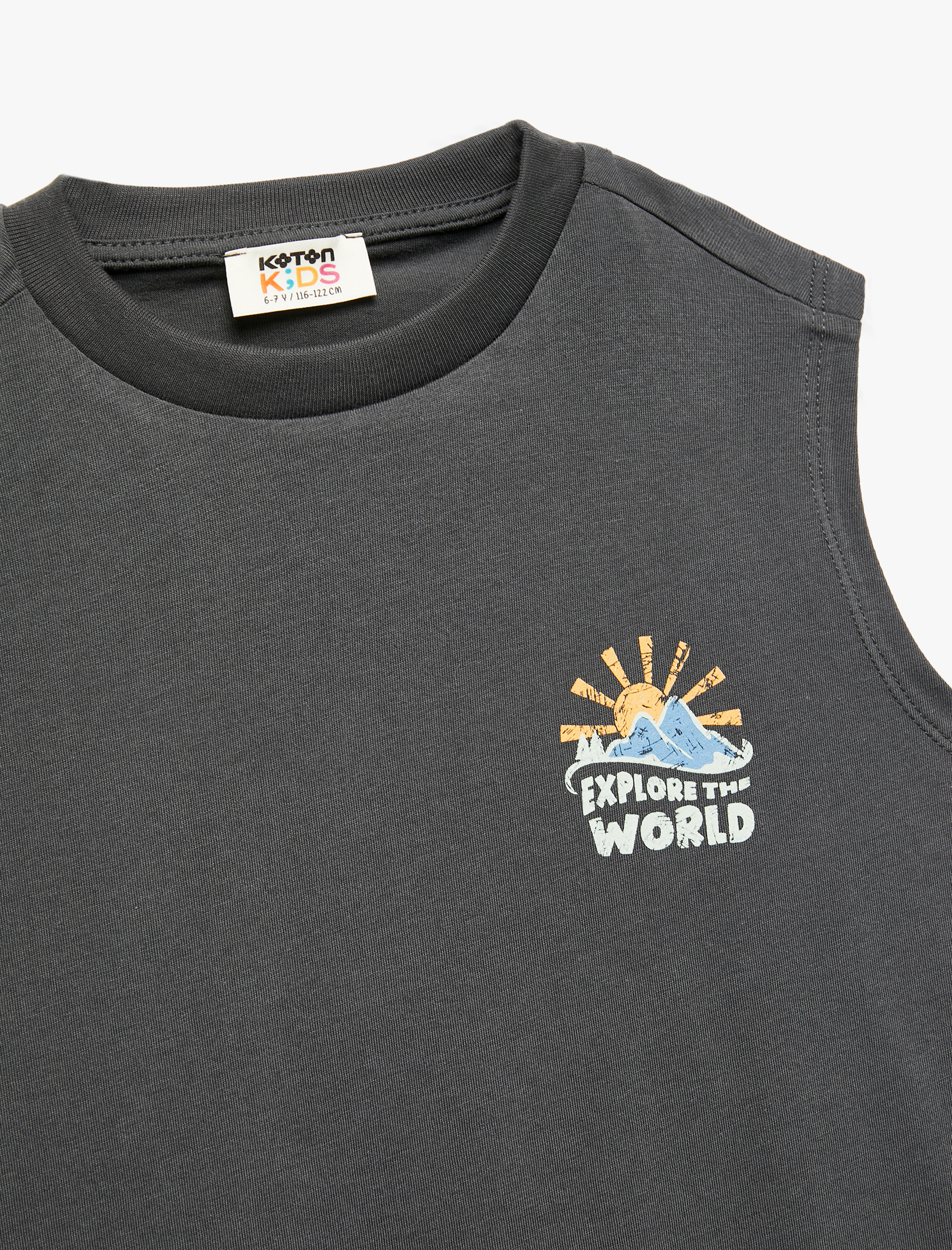  Erkek Çocuk Pamuklu Kısa Kollu Bisiklet Yaka Baskılı Atlet