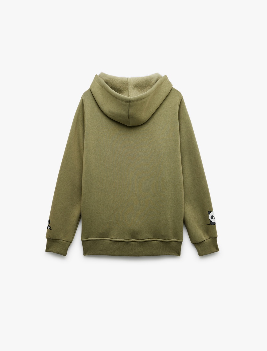   Panda Baskılı Şardonlu Kanguru Cepli Kapüşonlu Sweatshirt