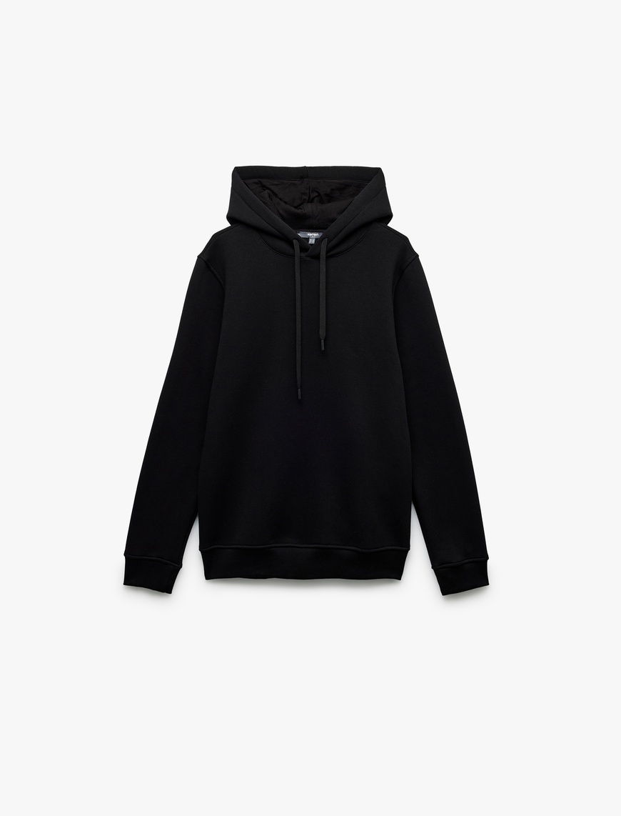   Şardonlu Uzun Kollu Basic Kapşonlu Sweatshirt