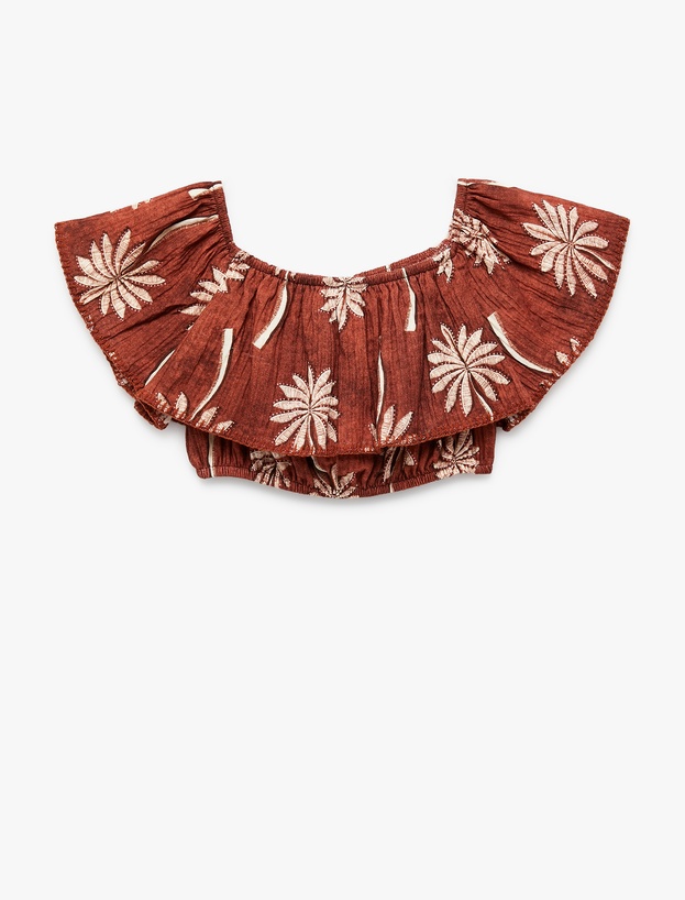 Pamuklu Kayık Yaka Kolsuz Volanlı Crop Bluz_0