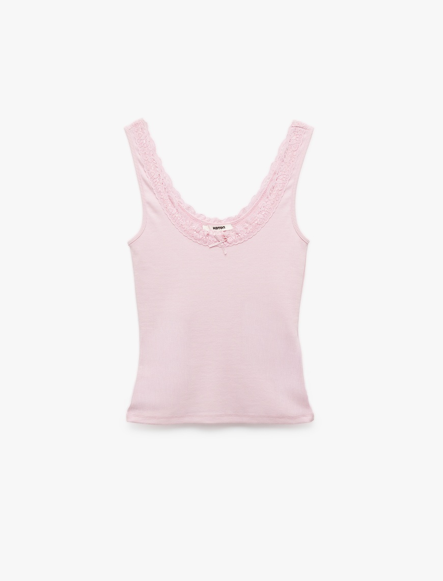   Pamuklu Slim Fit U Yaka Dantelli Fiyonk Detaylı Atlet