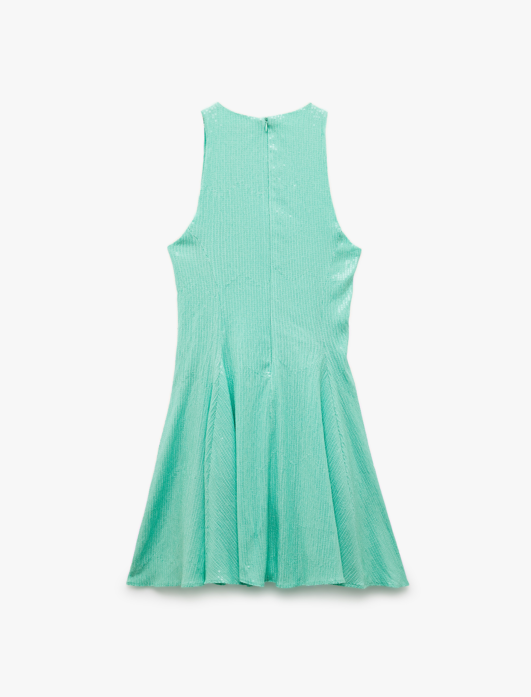   Slim Fit Astarlı Kolsuz Pullu Payetli Halter Yaka Mini Elbise