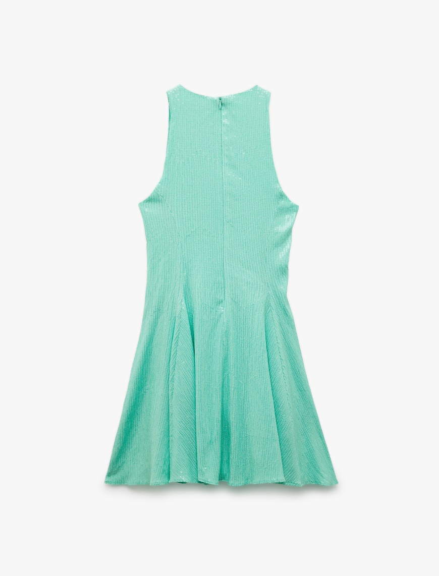   Slim Fit Astarlı Kolsuz Pullu Payetli Halter Yaka Mini Elbise