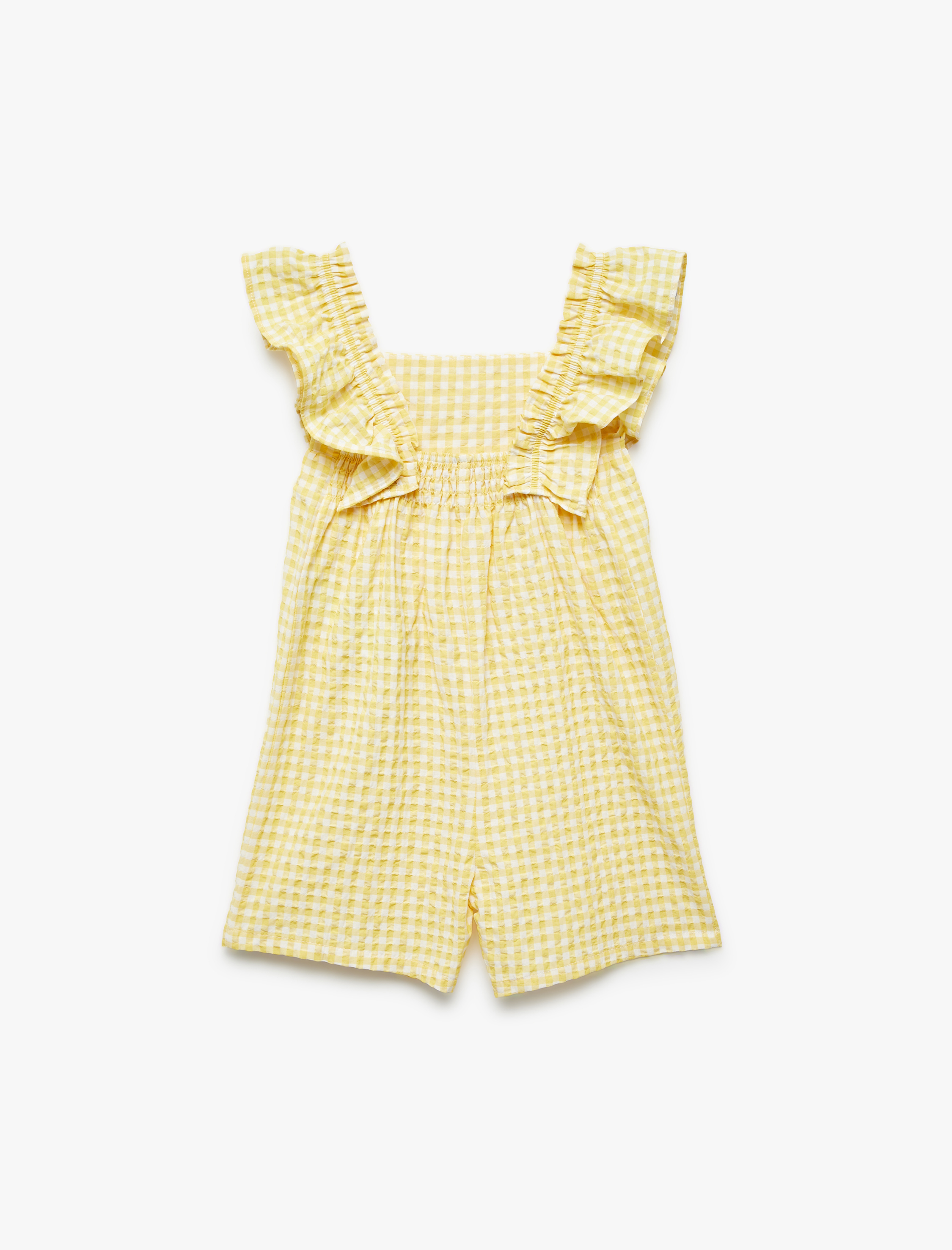  Kız Bebek Pamuklu Kare Yaka Pötikareli Fırfırlı Tulum