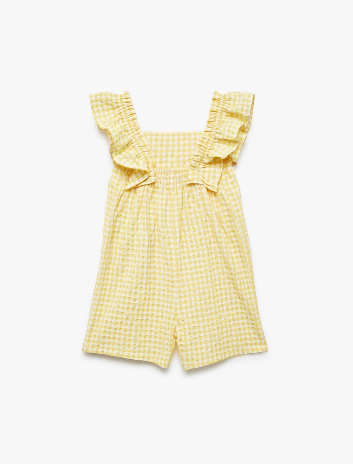 Kız Bebek Pamuklu Kare Yaka Pötikareli Fırfırlı Tulum