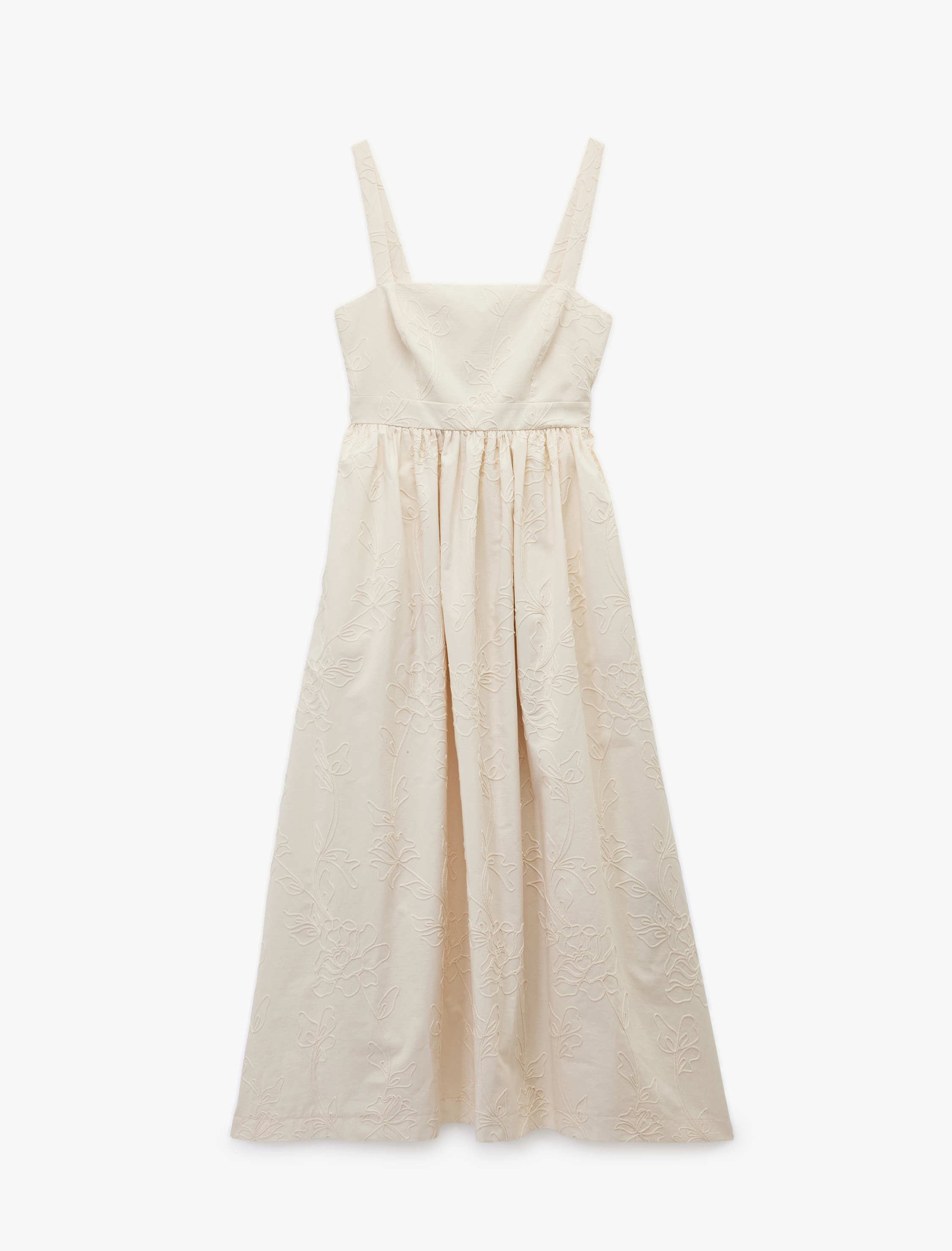   Koton X Melis Ağazat - Pamuklu Kare Yaka Arkası Fiyonklu Brodeli Fistolu Çiçekli Askılı Elbise