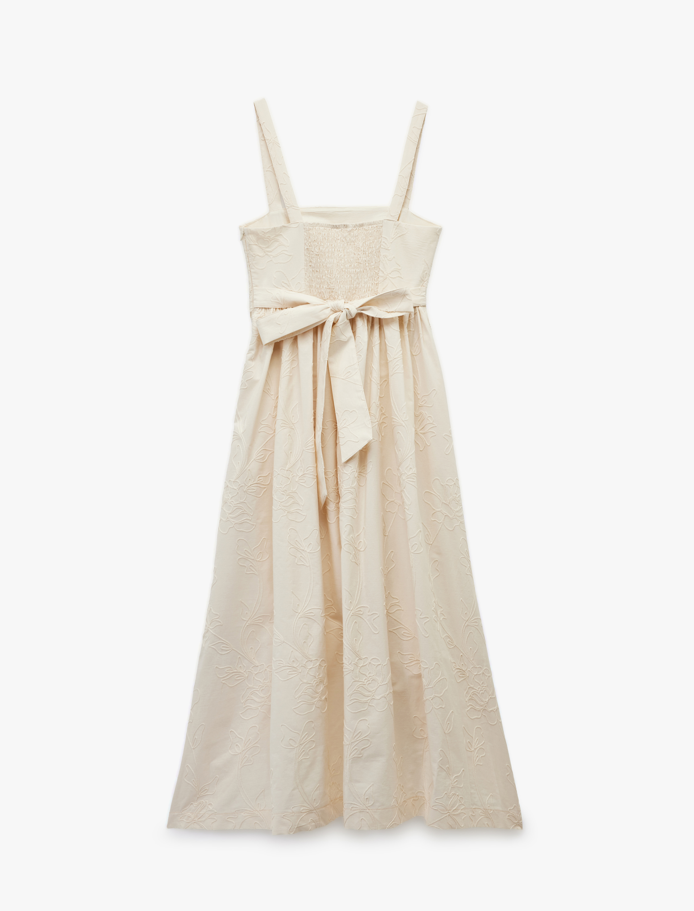   Koton X Melis Ağazat - Pamuklu Kare Yaka Arkası Fiyonklu Brodeli Fistolu Çiçekli Askılı Elbise