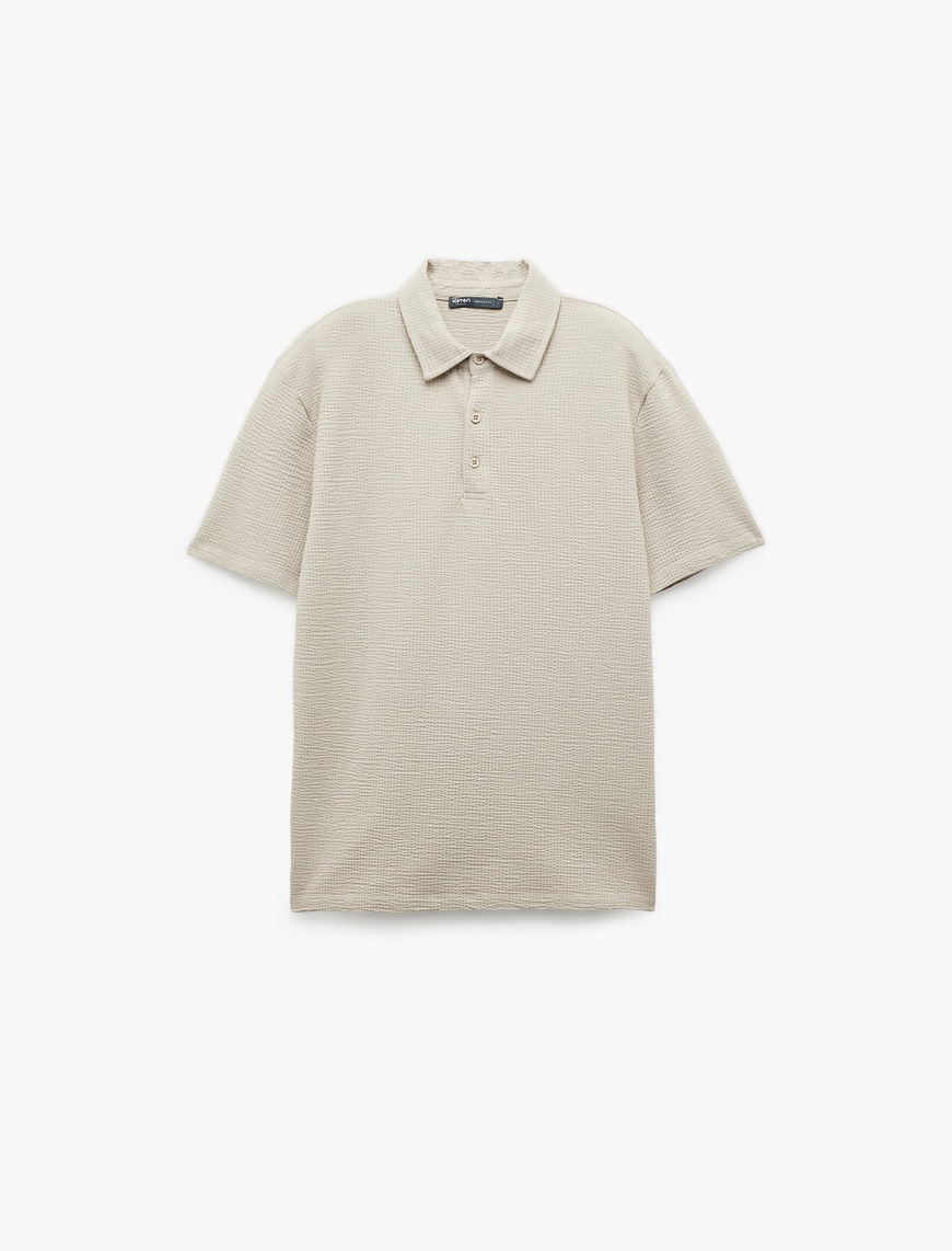   Kısa Kollu Pamuklu Regular Fit Dokulu Polo Yaka Tişört