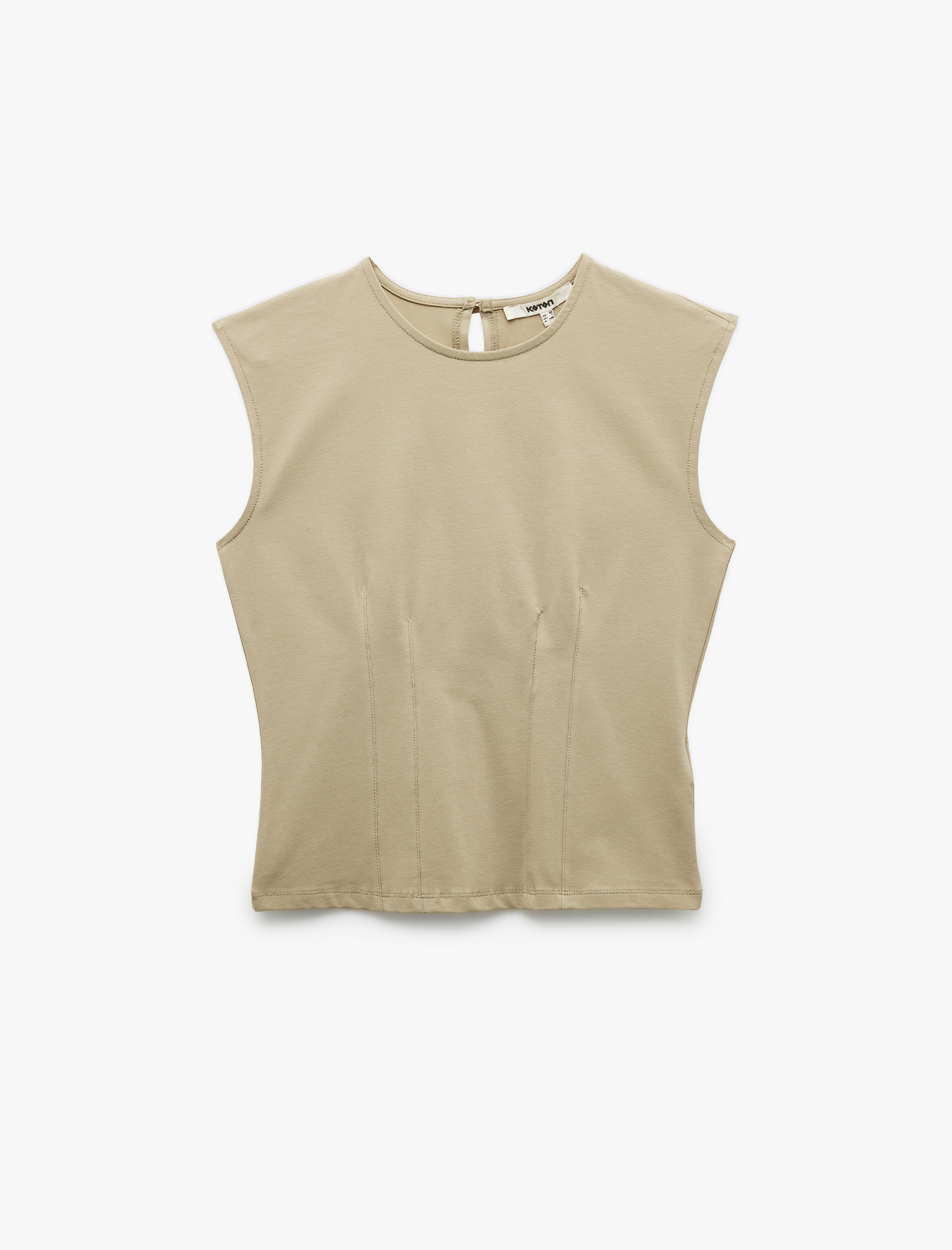   Koton X Sima Tarkan - Pamuklu Slim Fit Arkadan Kapama Detaylı Sıfır Kol Tişört