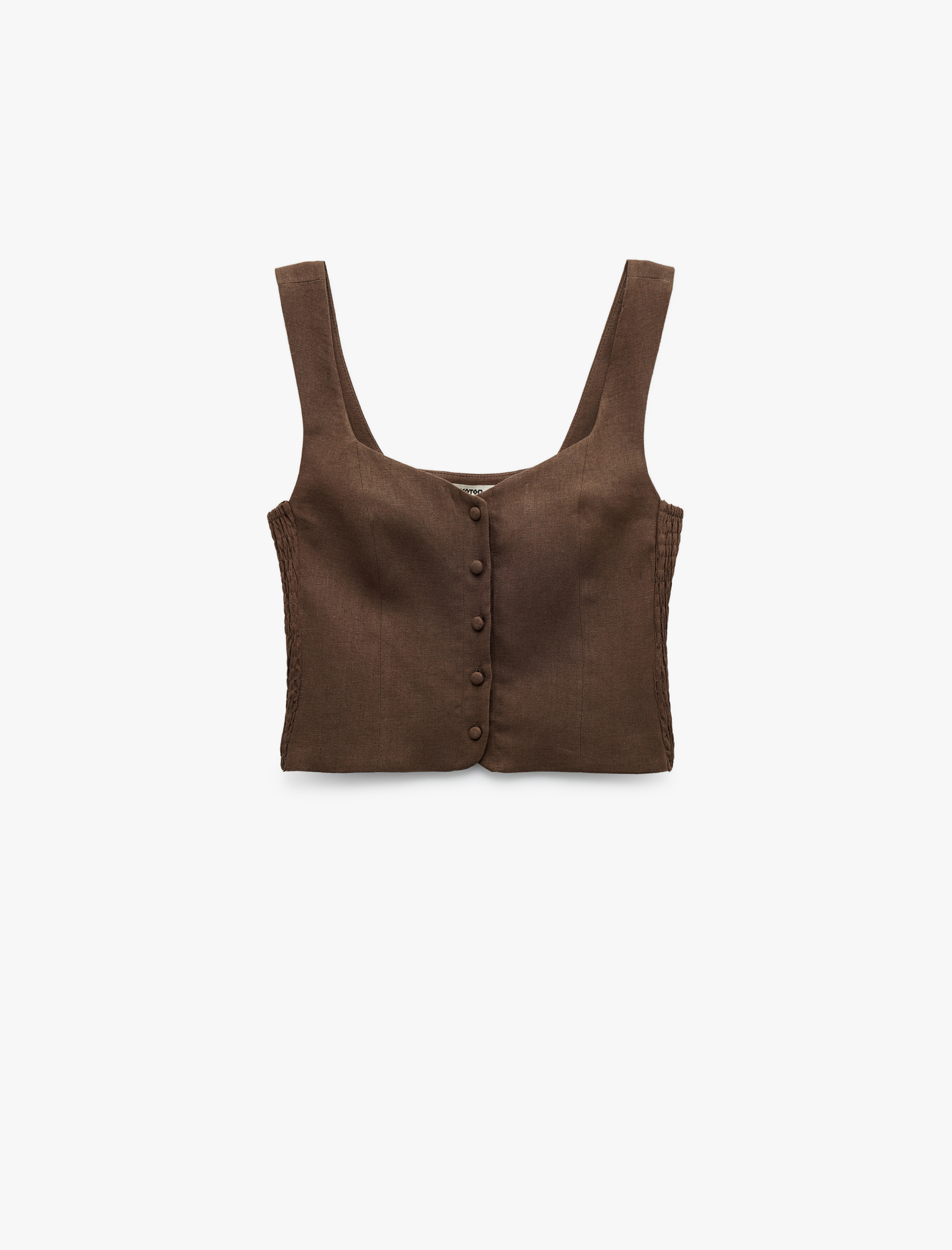   Astarlı Düğmeli Askılı Keten Crop Bluz