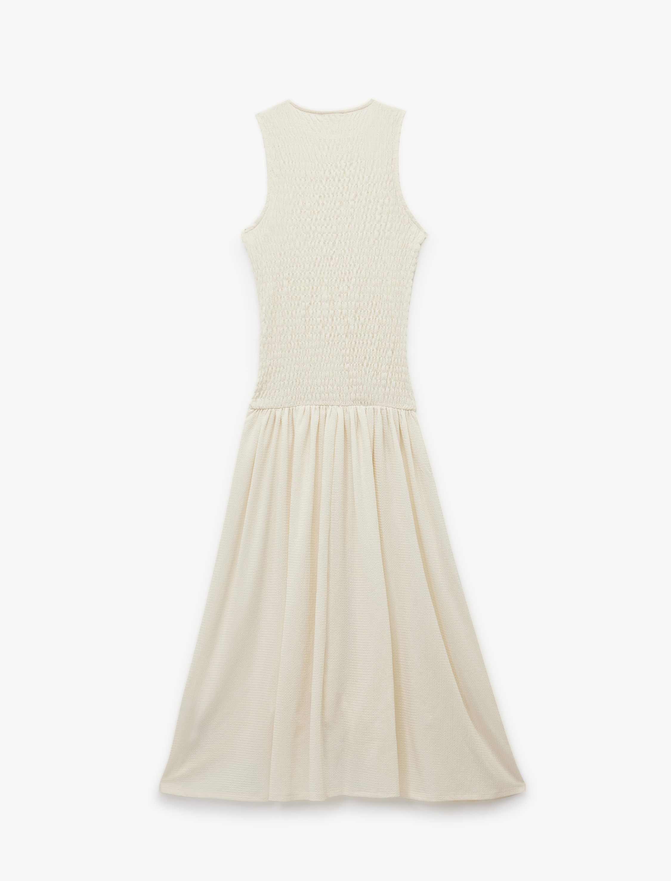   Bürümcük Kumaş Slim Fit Kolsuz Bisiklet Yaka Uzun Elbise