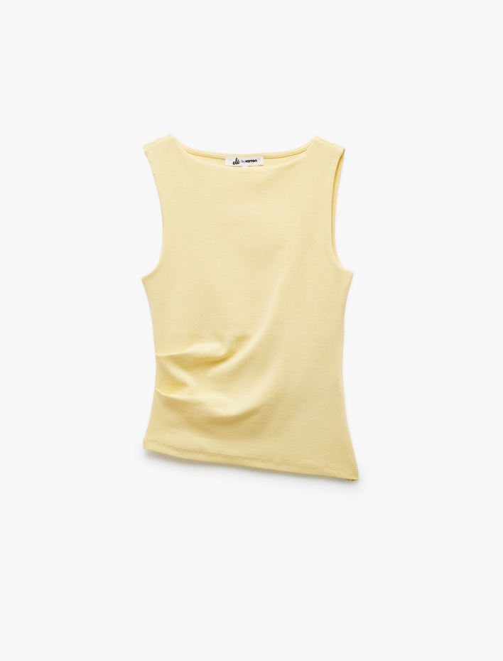  Kayık Yaka Kolsuz Slim Fit Asimetrik Bluz