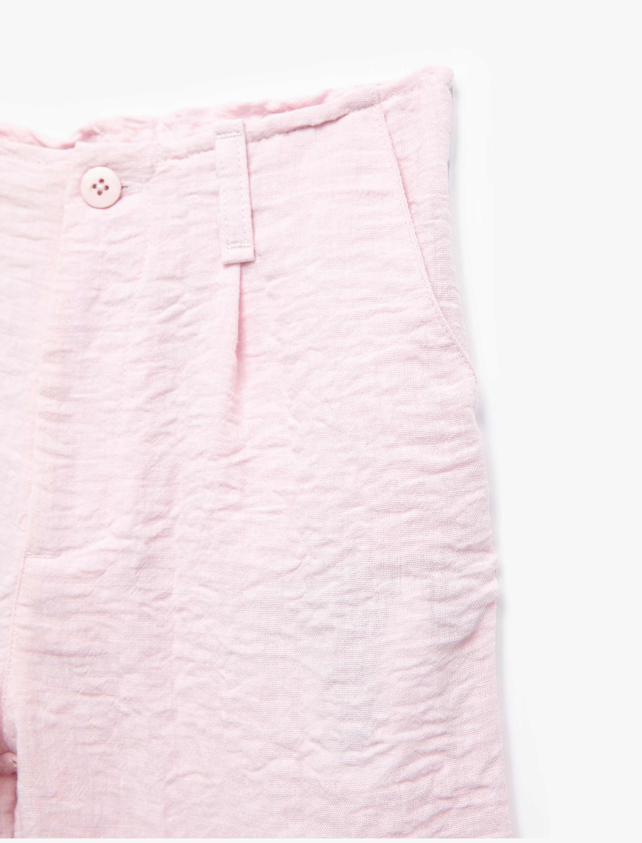  Kız Çocuk Keten Görünümlü Dokulu Cepli Geniş Paça Pantolon