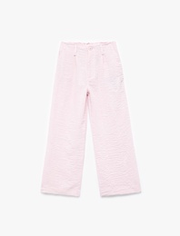 Keten Görünümlü Dokulu Cepli Geniş Paça Pantolon