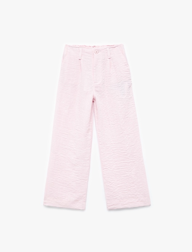 Keten Görünümlü Dokulu Cepli Geniş Paça Pantolon_0