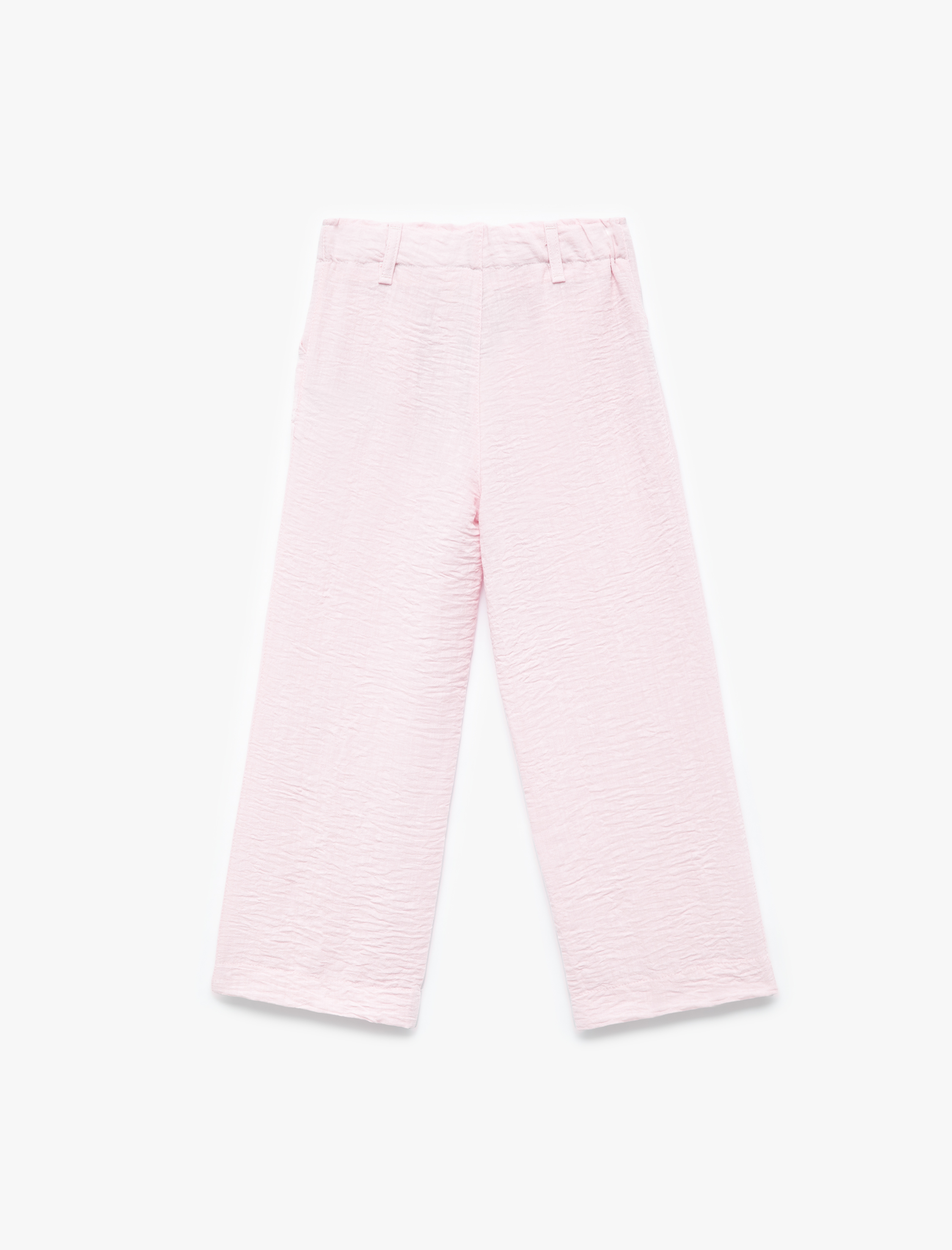  Kız Çocuk Keten Görünümlü Dokulu Cepli Geniş Paça Pantolon