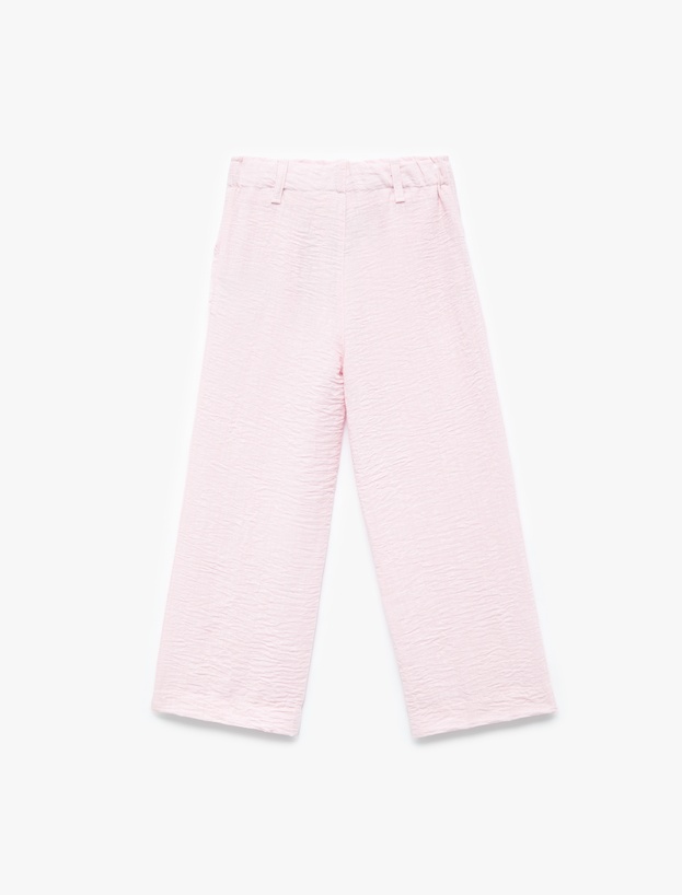 Keten Görünümlü Dokulu Cepli Geniş Paça Pantolon_1