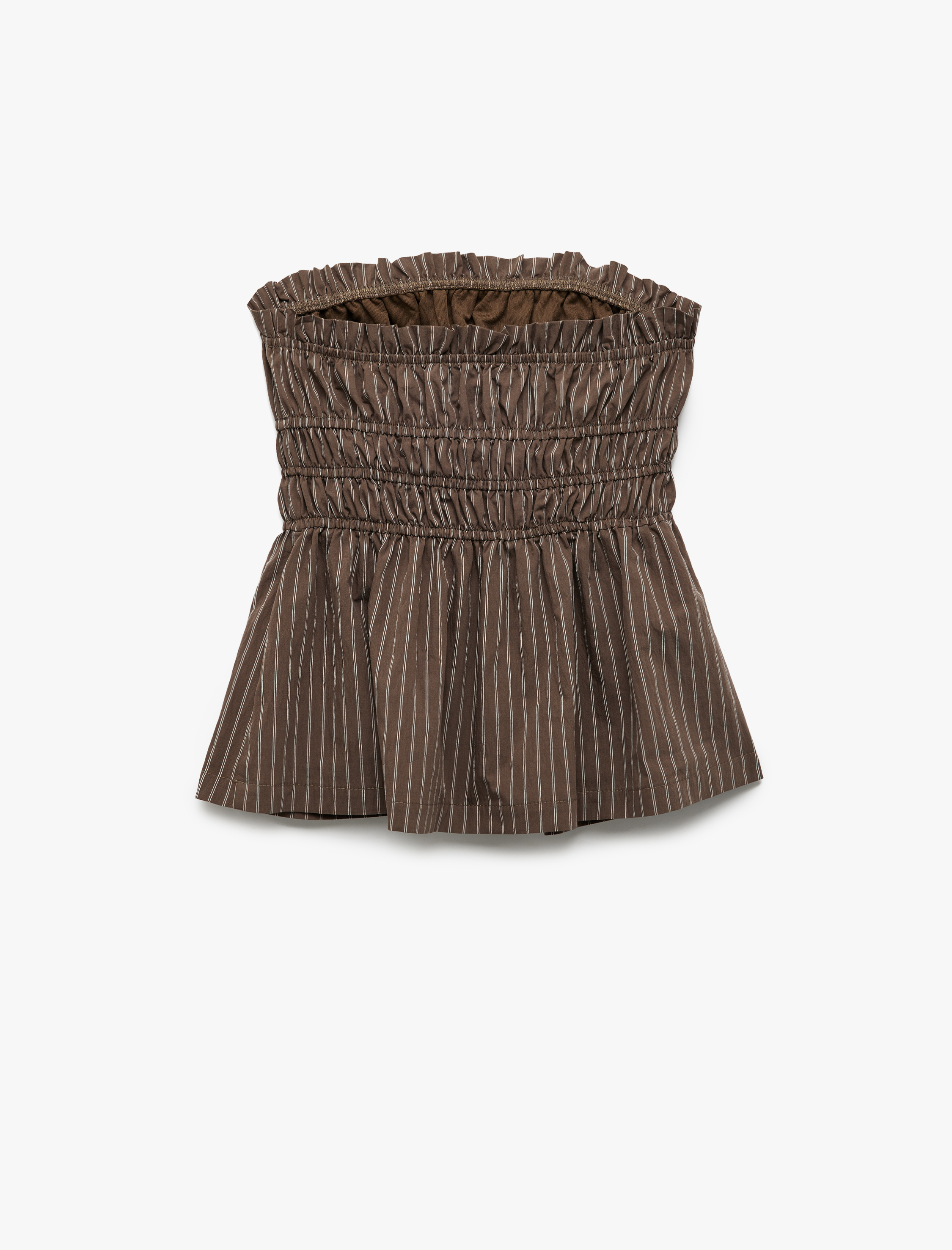   Koton X Melis Ağazat -  Kolsuz Çizgili Büzgülü Straplez Bluz