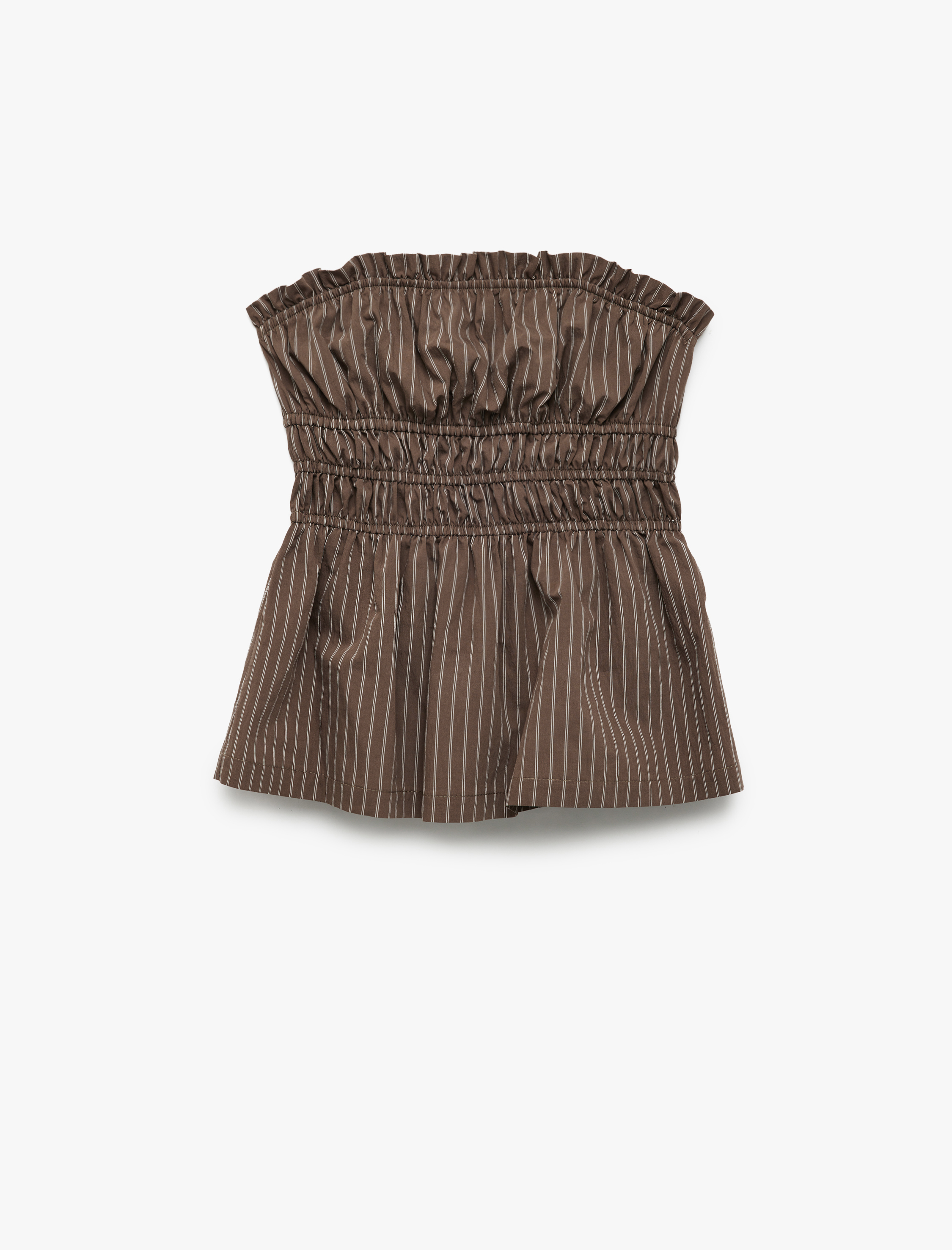   Koton X Melis Ağazat -  Kolsuz Çizgili Büzgülü Straplez Bluz