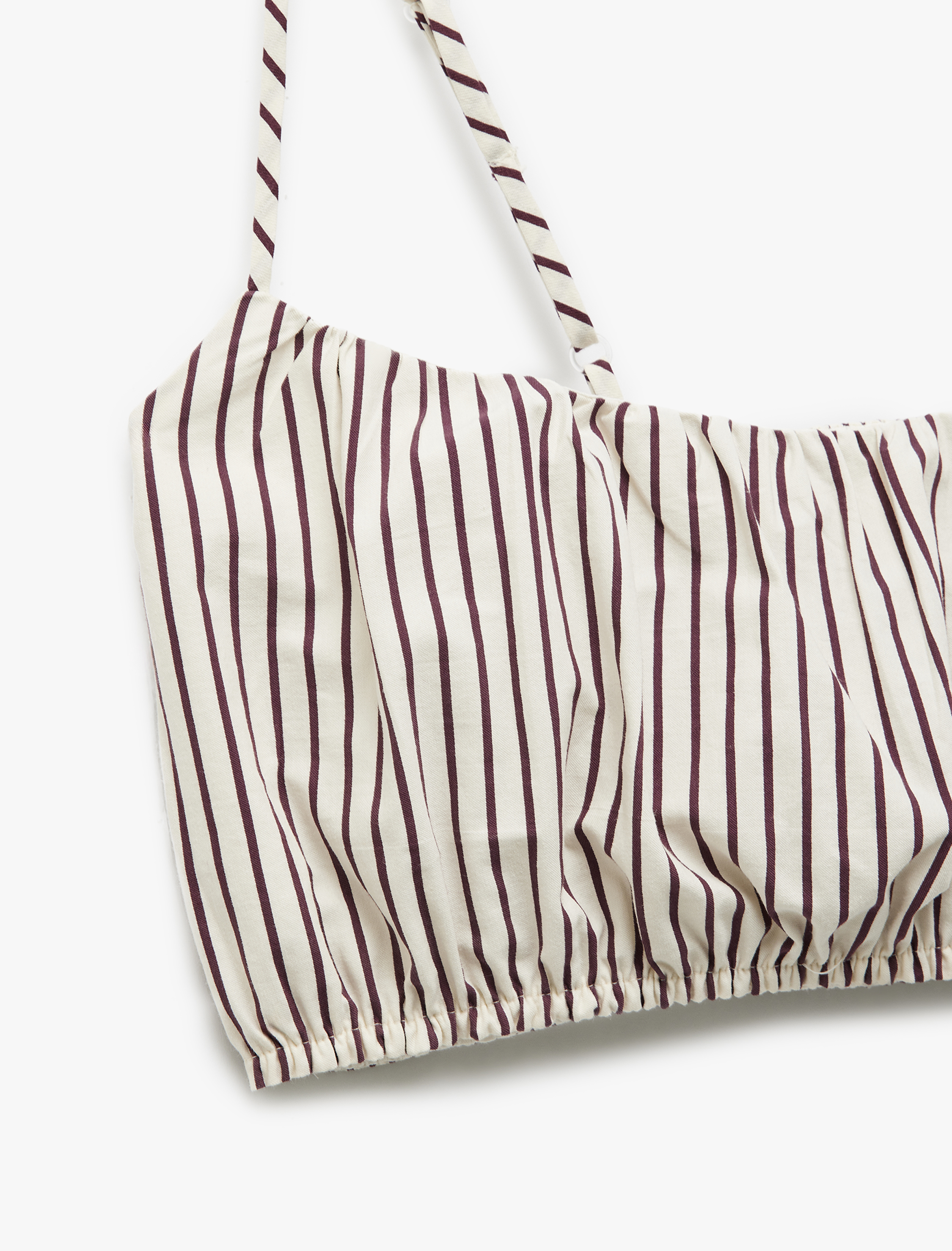   Koton X Melis Ağazat - İp Askılı Gabardin Büzgülü Çizgili Kare Yaka Crop Bluz