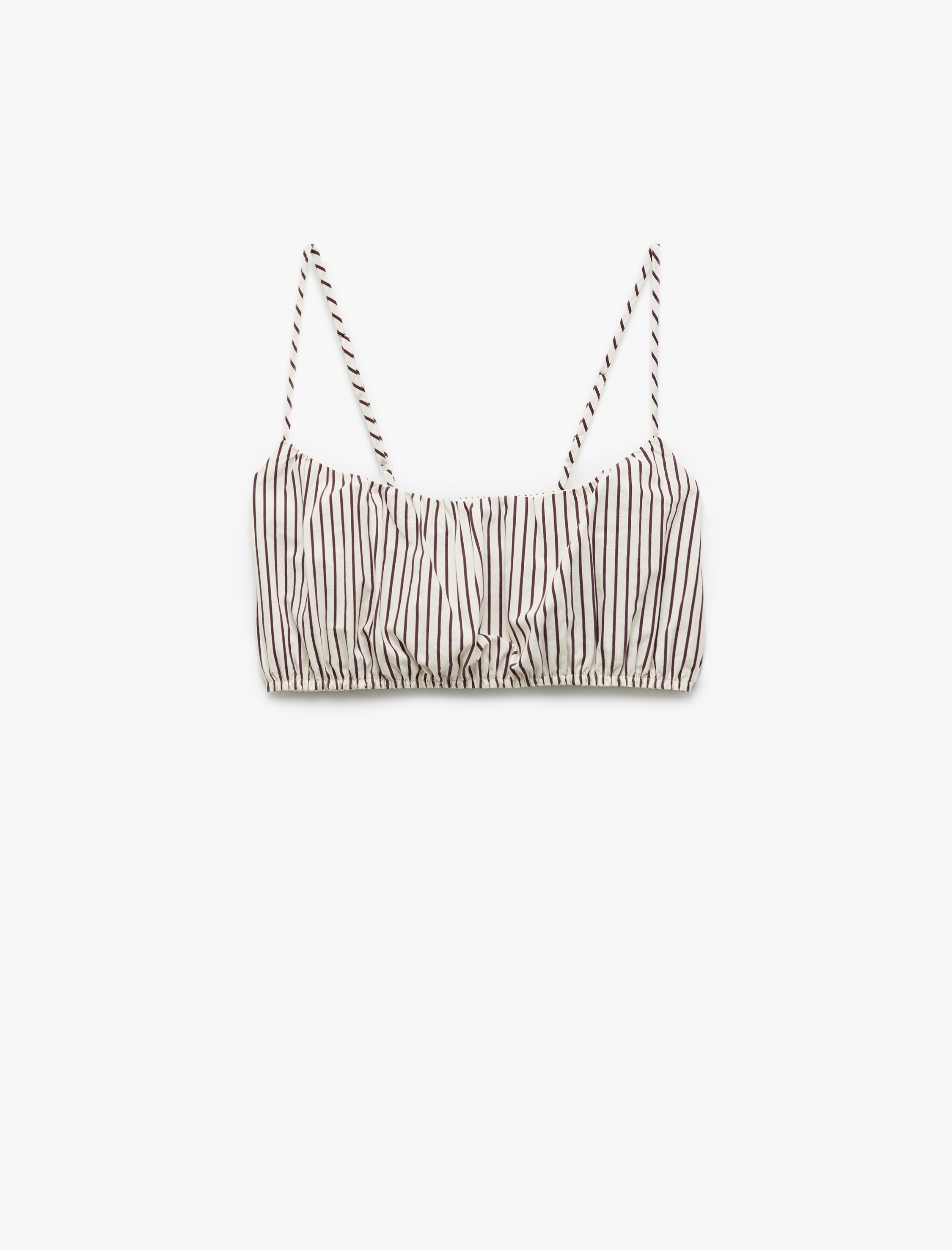   Koton X Melis Ağazat - İp Askılı Gabardin Büzgülü Çizgili Kare Yaka Crop Bluz