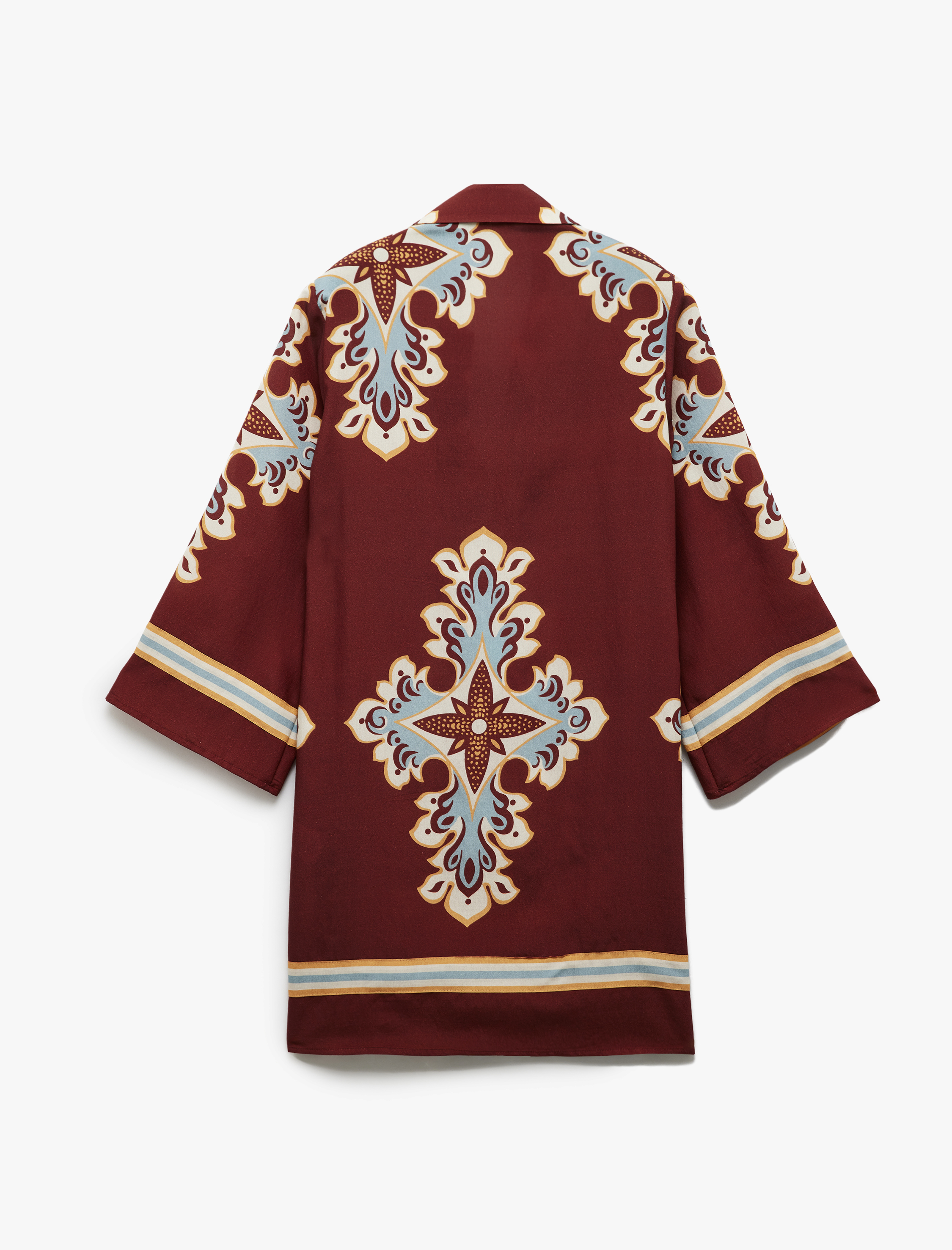   Koton X Melis Ağazat - Uzun Kimono Kollu Gömlek Yaka Etnik Desenli Taşlı Mini Elbise