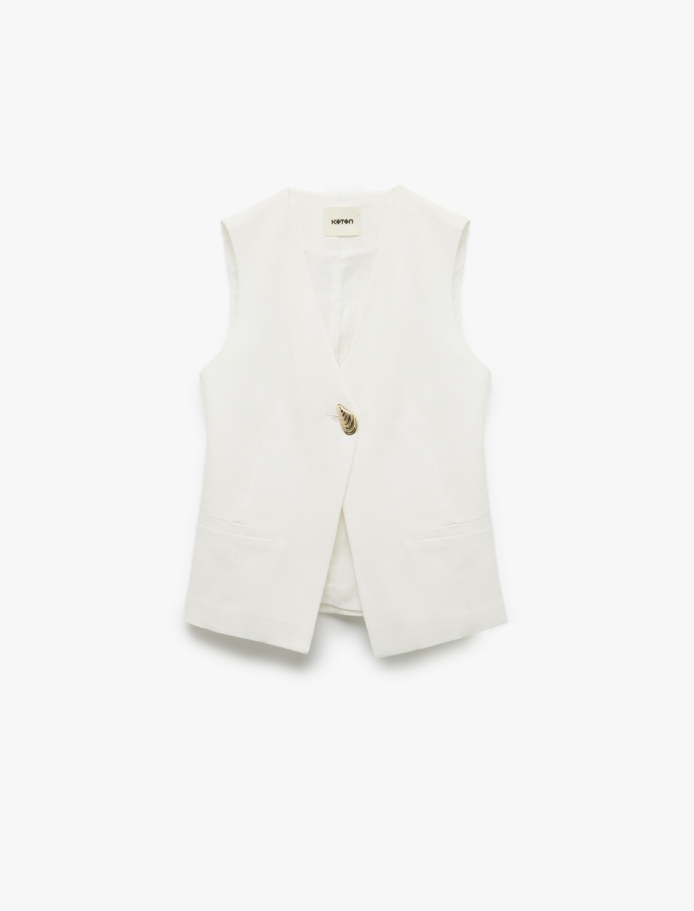   Koton X Melis Ağazat - V Yaka Fleto Cep Detaylı Metal Düğmeli Kolsuz Yelek