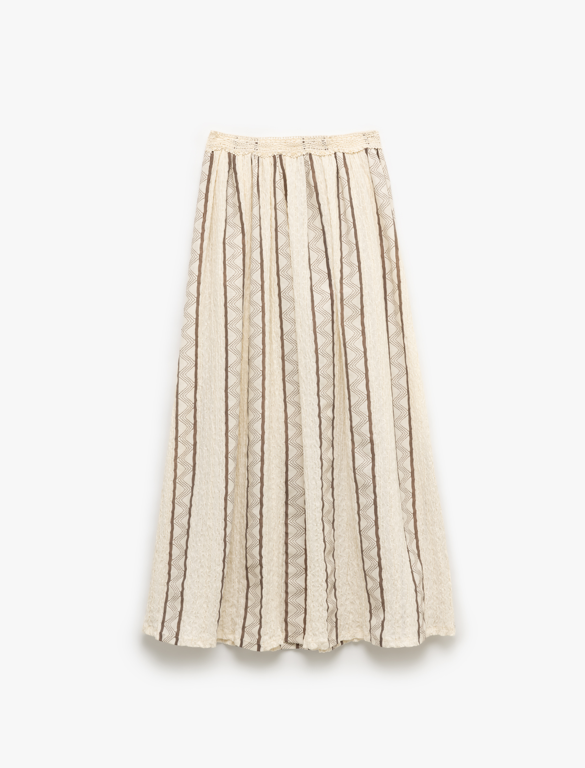   Beli Dantelli Geometrik Desenli A Kesim Uzun Etek