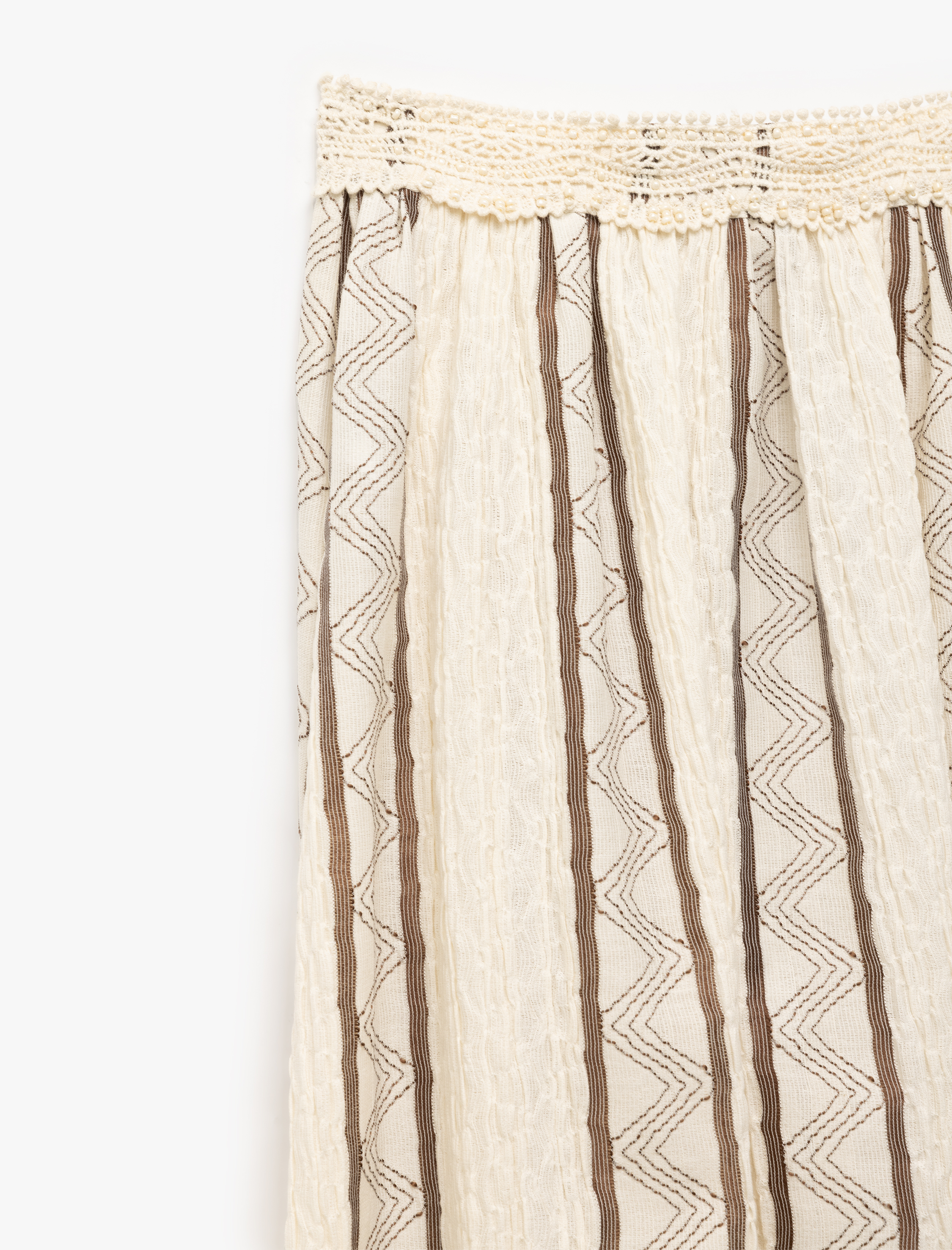   Beli Dantelli Geometrik Desenli A Kesim Uzun Etek