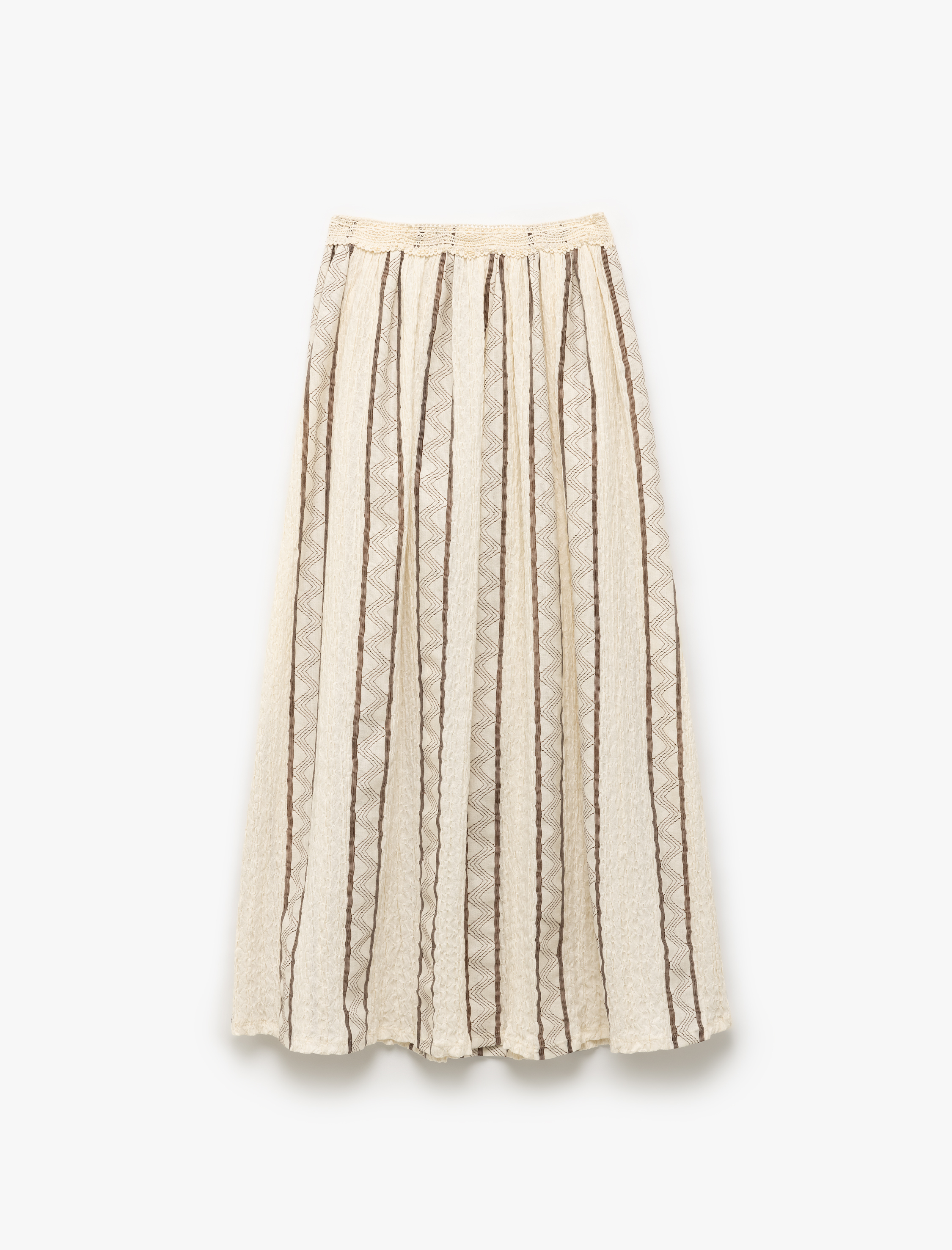   Beli Dantelli Geometrik Desenli A Kesim Uzun Etek