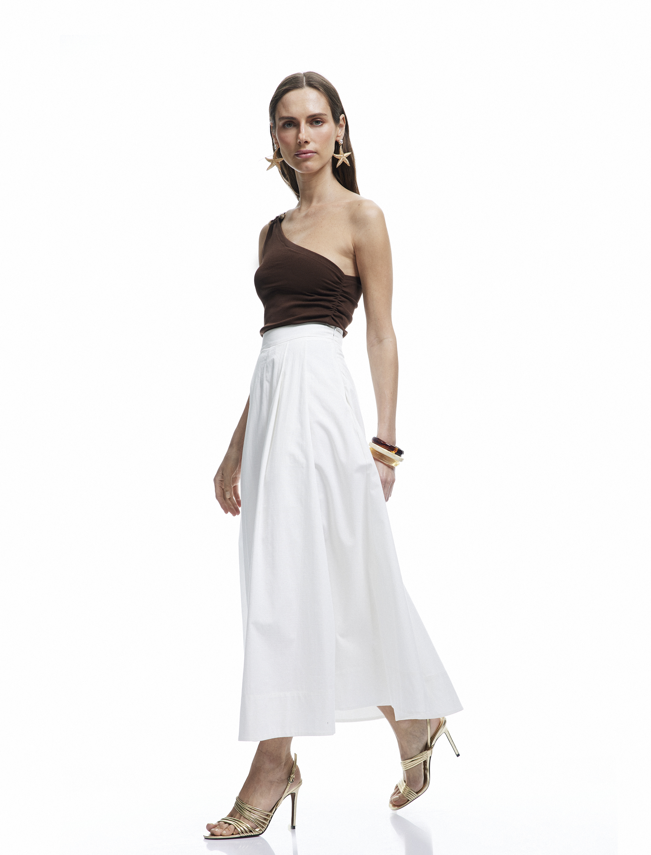   Koton X Melis Ağazat - Pamuklu Gabardin Kumaş Astarlı A Kesim Pileli Uzun Etek