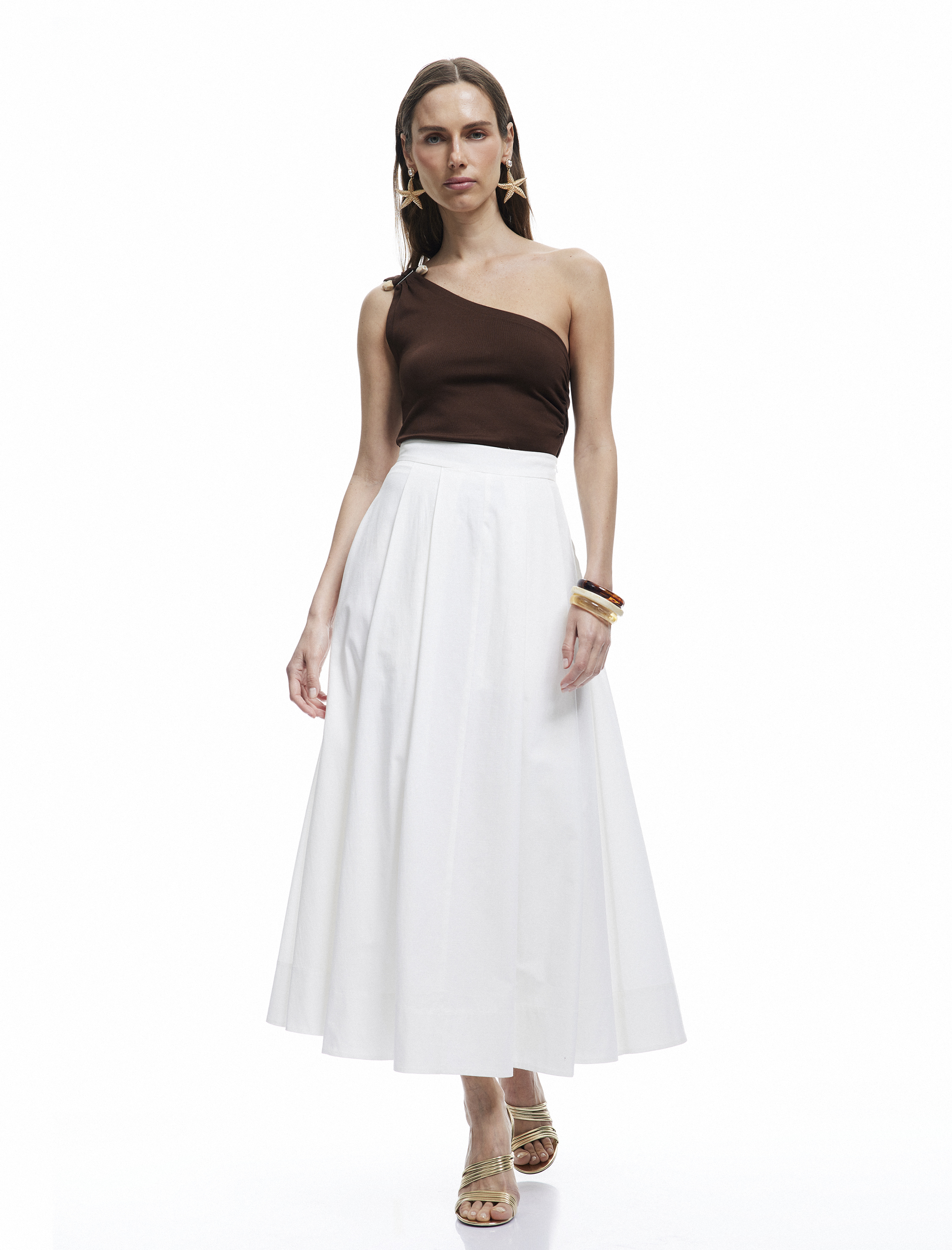   Koton X Melis Ağazat - Pamuklu Gabardin Kumaş Astarlı A Kesim Pileli Uzun Etek