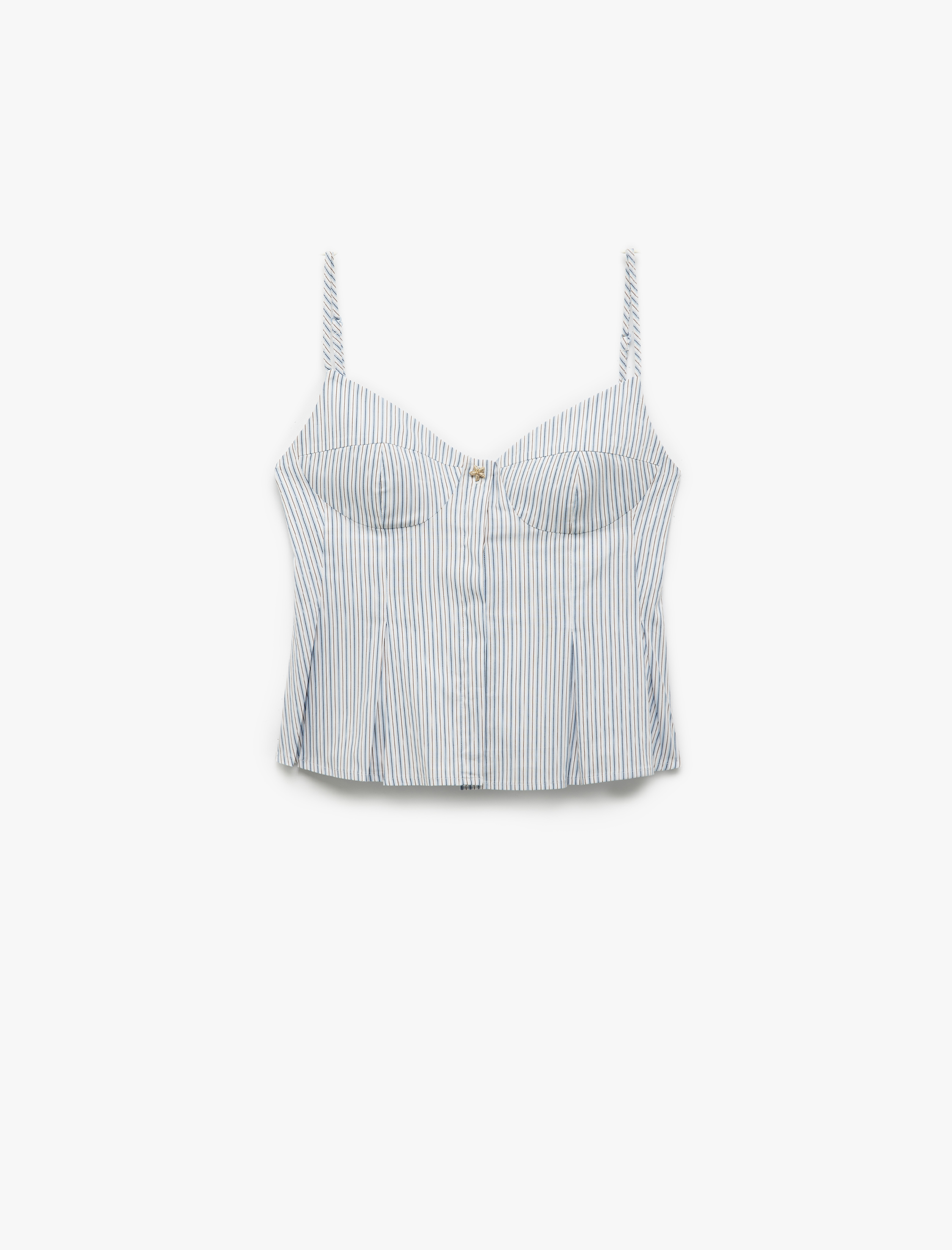   Koton X Melis Ağazat - Pamuklu Düğmeli Pile Detaylı Kalp Yaka İnce Askılı Bluz