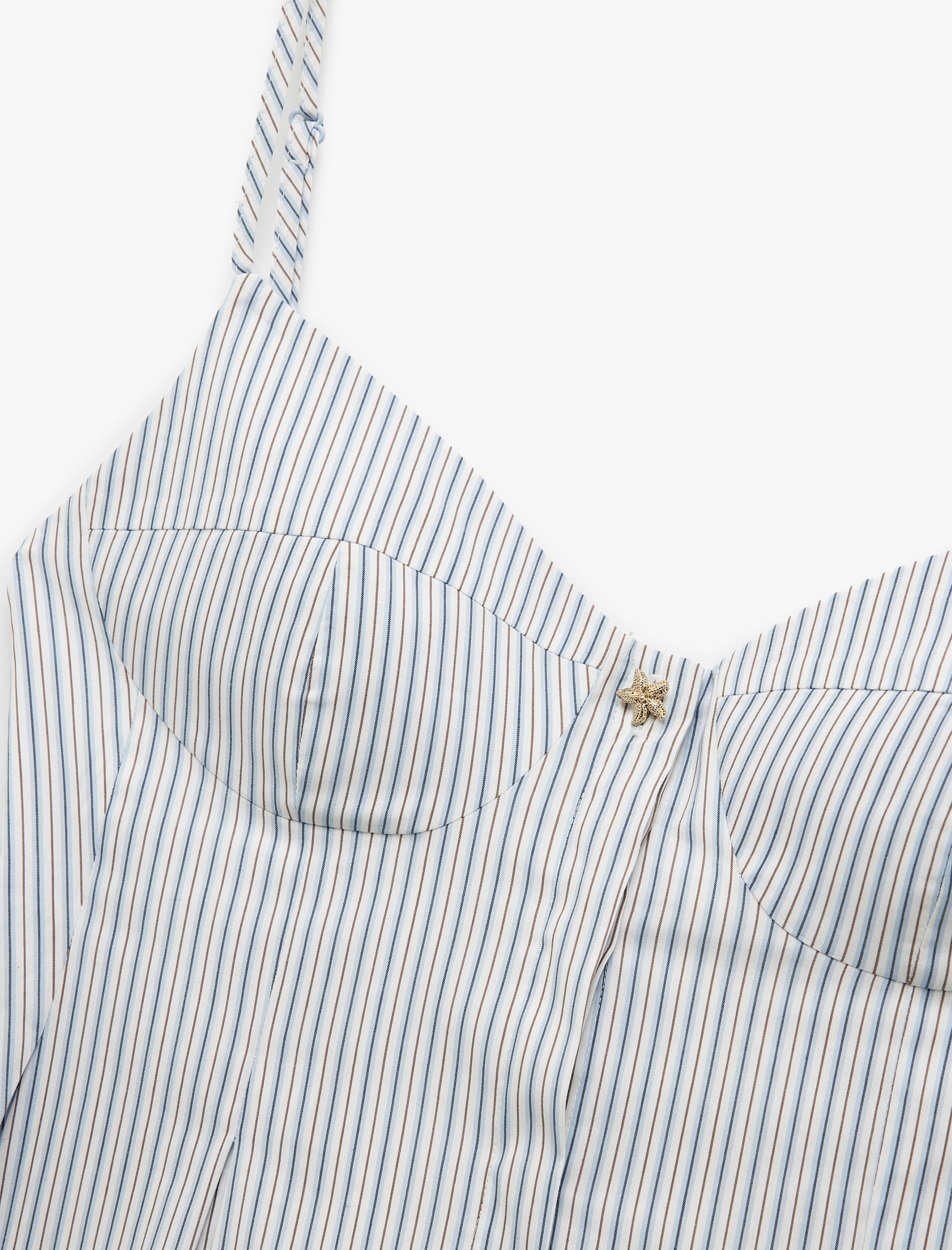   Koton X Melis Ağazat - Pamuklu Düğmeli Pile Detaylı Kalp Yaka İnce Askılı Bluz