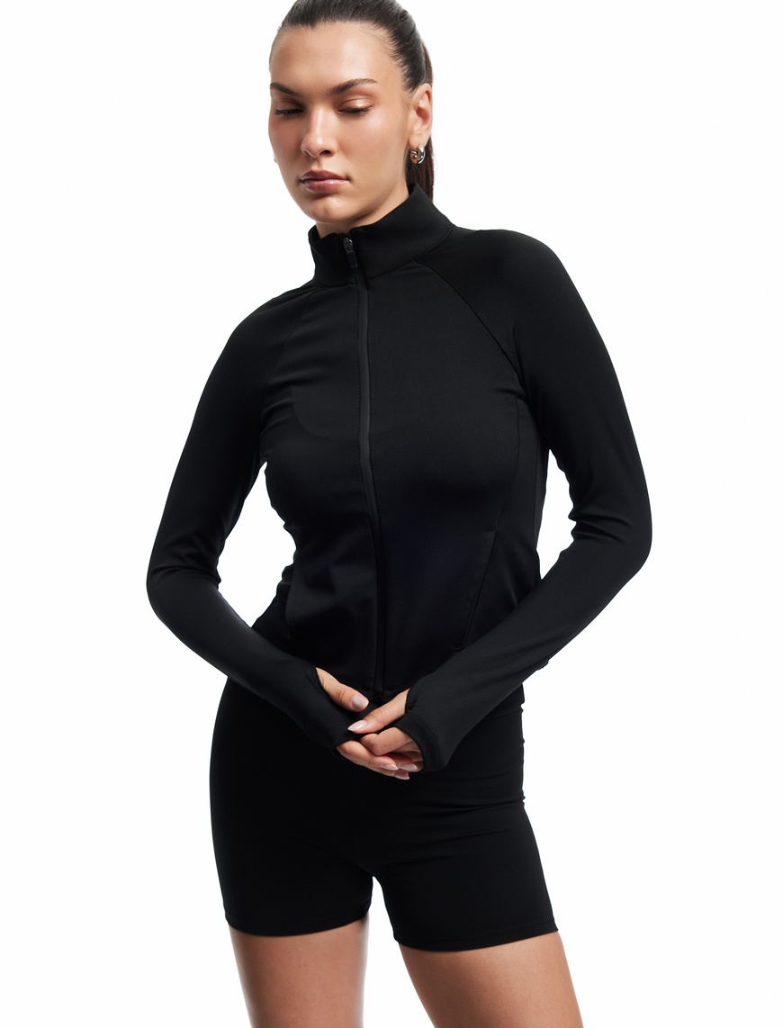  Fermuarlı Dik Yaka Cepli Oversize Spor Ceket