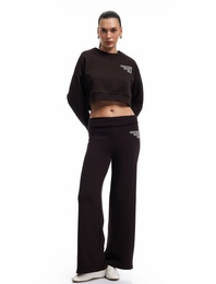Baskılı Uzun Kollu Bisiklet Yaka Şardonlu Oversize Crop Sweatshirt