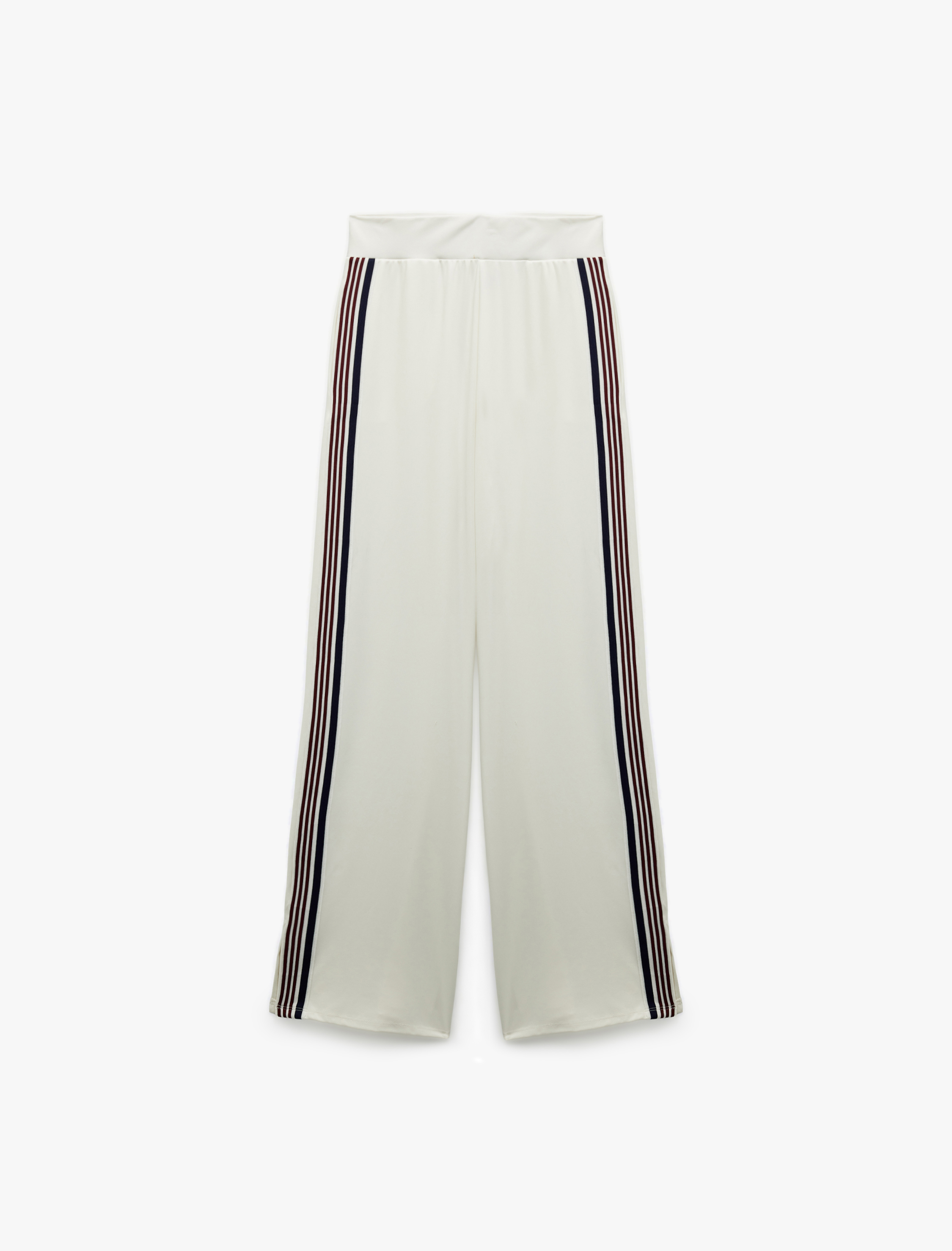   Yüksek Bel Grogren Detaylı Geniş Paça Çizgili Spor Eşofman Altı