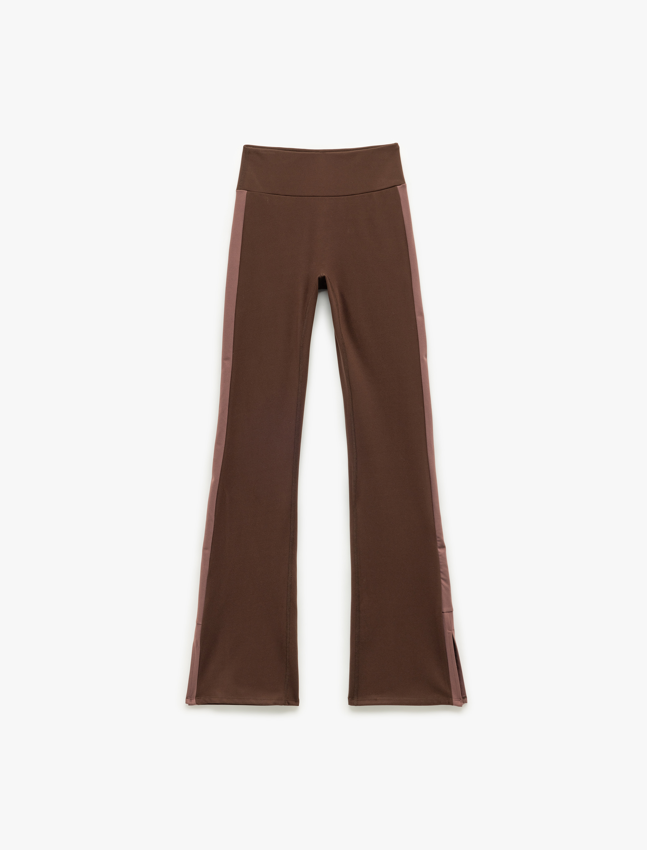   Yüksek Bel Renk Bloklu Yırtmaçlı İnterlok İspanyol Paça Spor Tayt