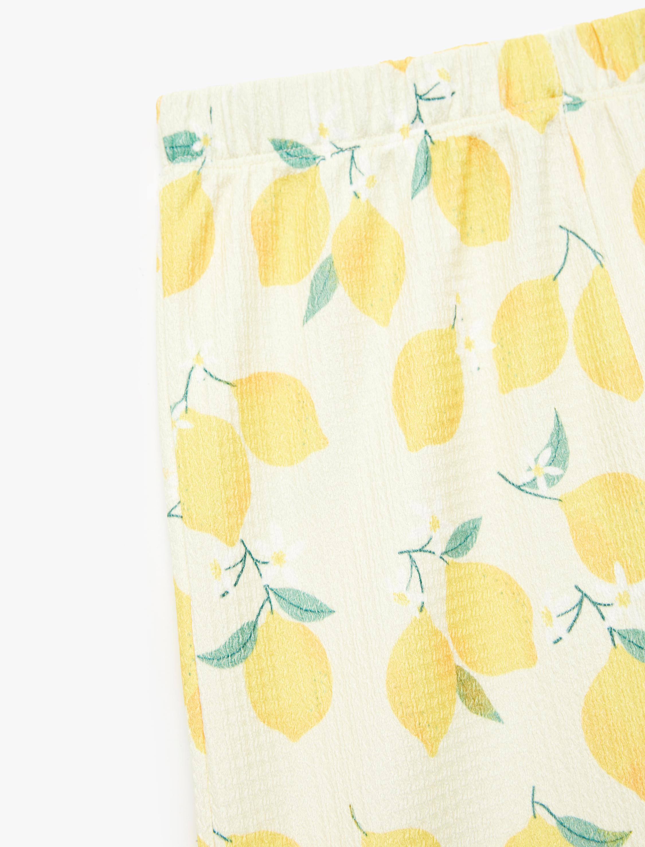  Kız Bebek Beli Lastikli Bürümcük Bol Paça Limon Desenli Pantolon