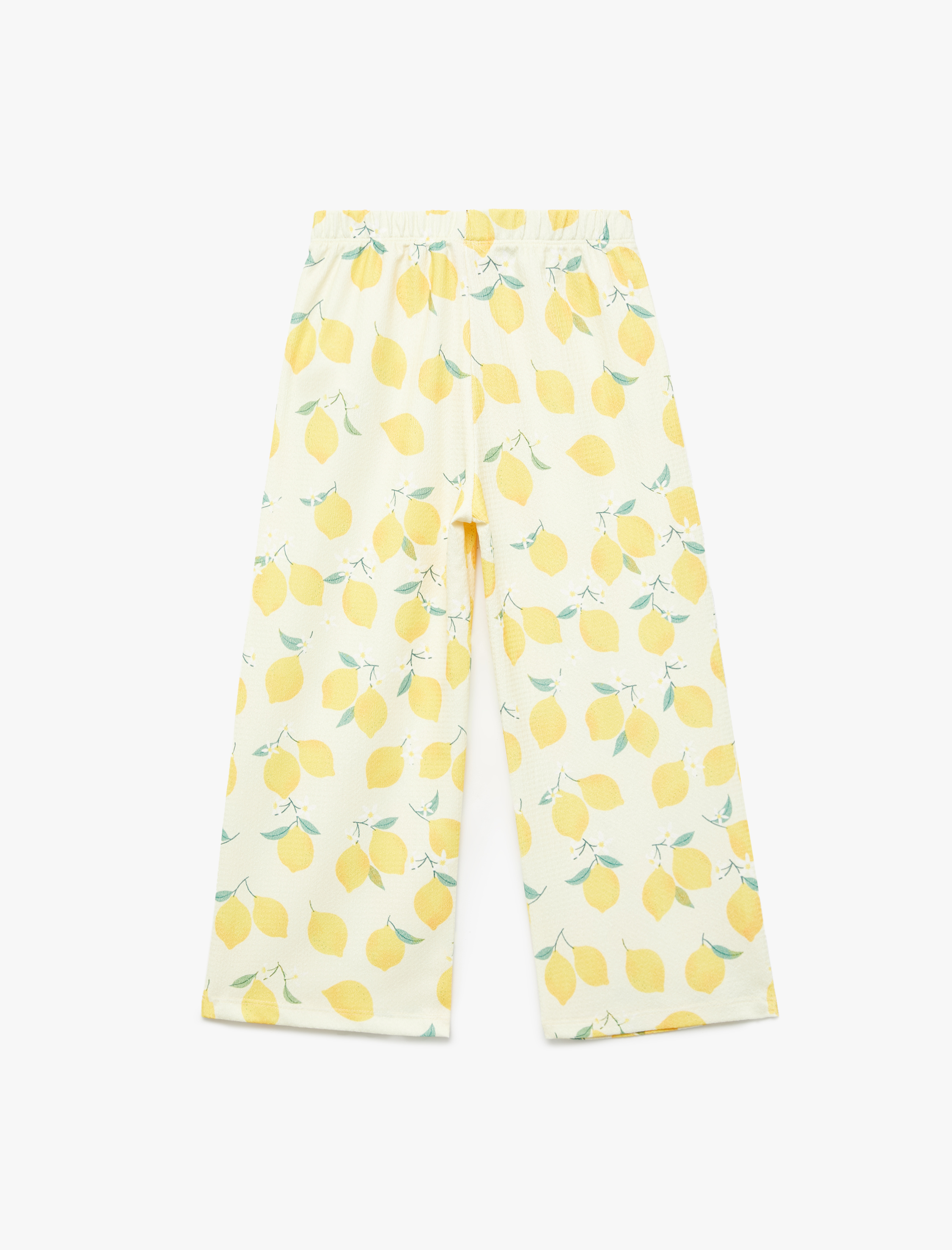  Kız Bebek Beli Lastikli Bürümcük Bol Paça Limon Desenli Pantolon