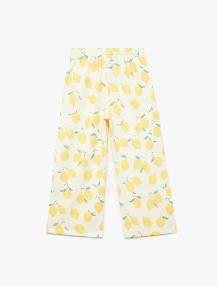 Kız Bebek Beli Lastikli Bürümcük Bol Paça Limon Desenli Pantolon