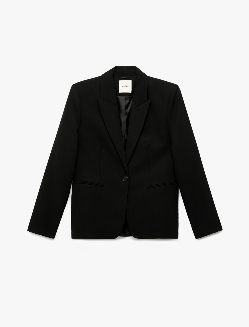   Krep Kumaş Astarlı Düğmeli Uzun Kollu Kruvaze Blazer Ceket