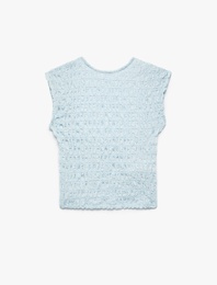 Koton X Melis Ağazat - Slim Fit Kolsuz Dokulu Sırt Dekolteli Bisiklet Yaka Crop Tişört