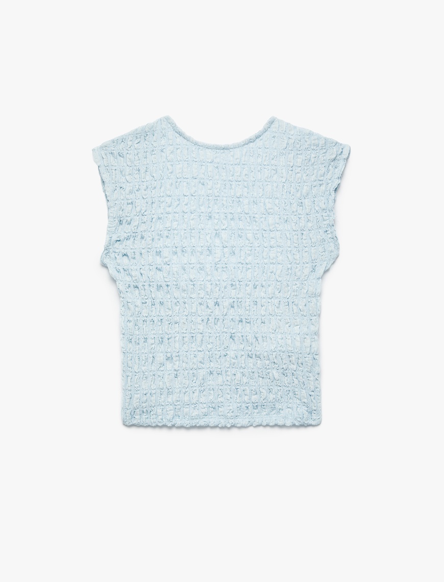   Koton X Melis Ağazat - Slim Fit Kolsuz Dokulu Sırt Dekolteli Bisiklet Yaka Crop Tişört