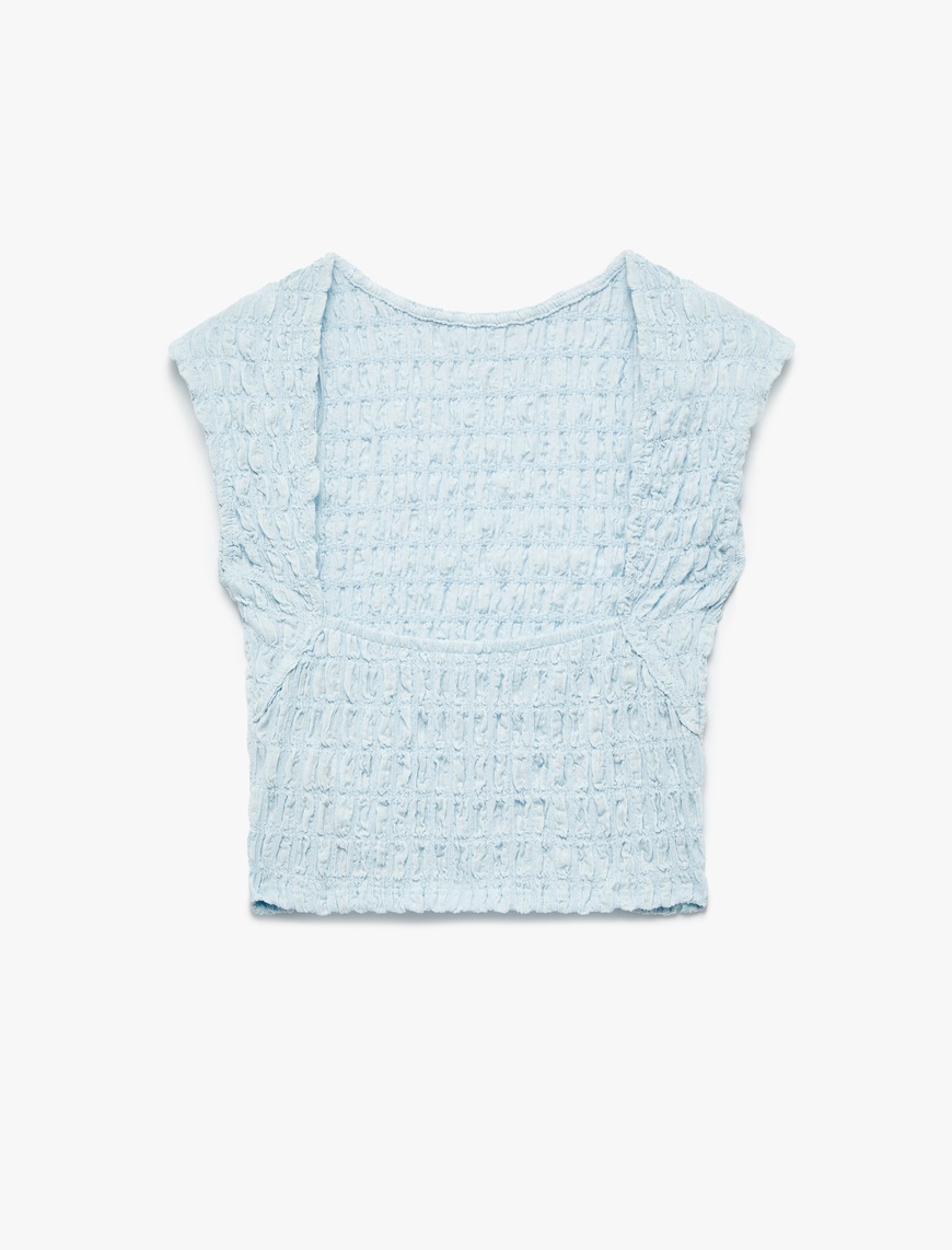   Koton X Melis Ağazat - Slim Fit Kolsuz Dokulu Sırt Dekolteli Bisiklet Yaka Crop Tişört